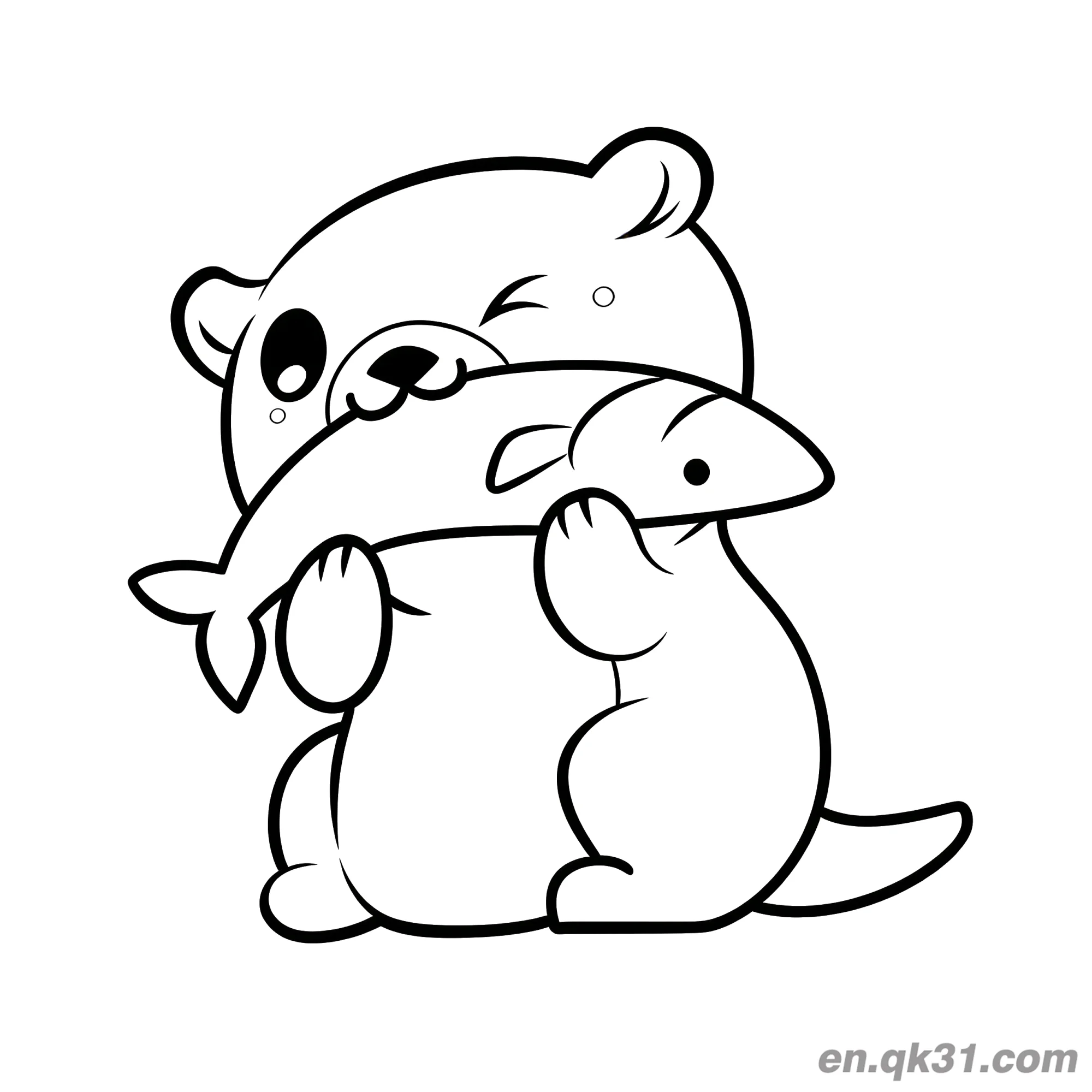 免费 Q版水獭拿鱼眨眼简笔画涂色页 简笔画涂色页