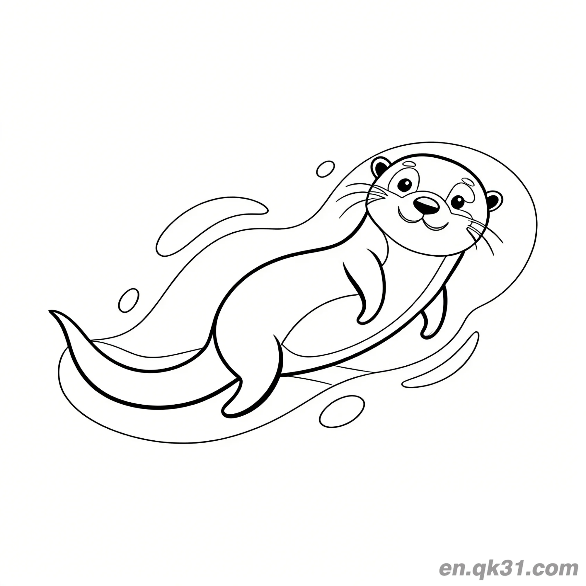 免费 水獭游泳带波浪简笔画涂色页 简笔画涂色页