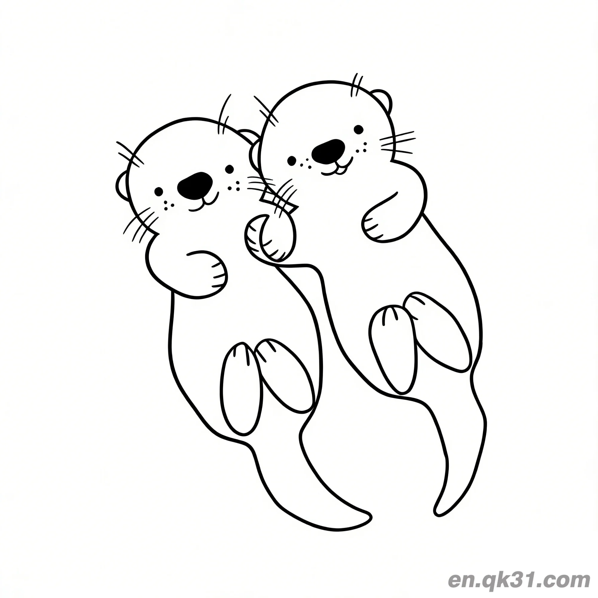 免费 两只水獭躺卧牵手简笔画涂色页 简笔画涂色页