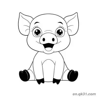 卡通咧嘴笑坐着的小猪涂色页 – 免费可打印简笔画涂色画