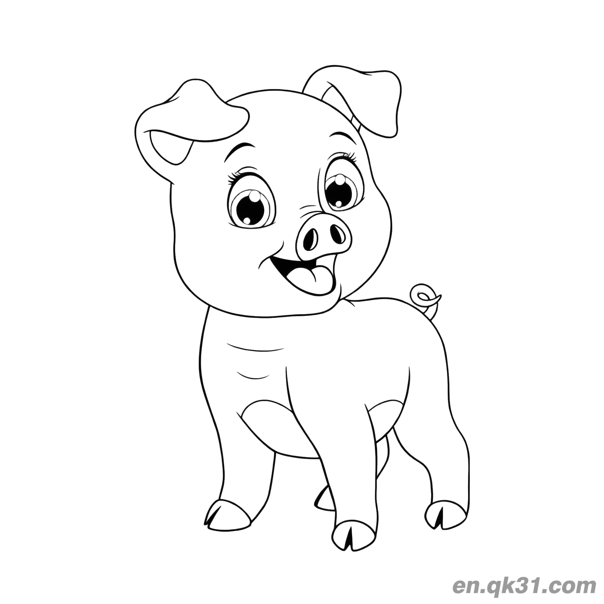 免费 卡通站着玩耍的小猪仔涂色页 简笔画涂色页
