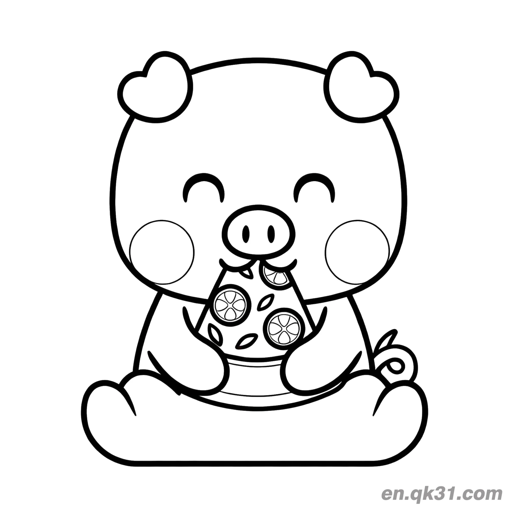 免费 可爱吃披萨的小猪涂色页 简笔画涂色页