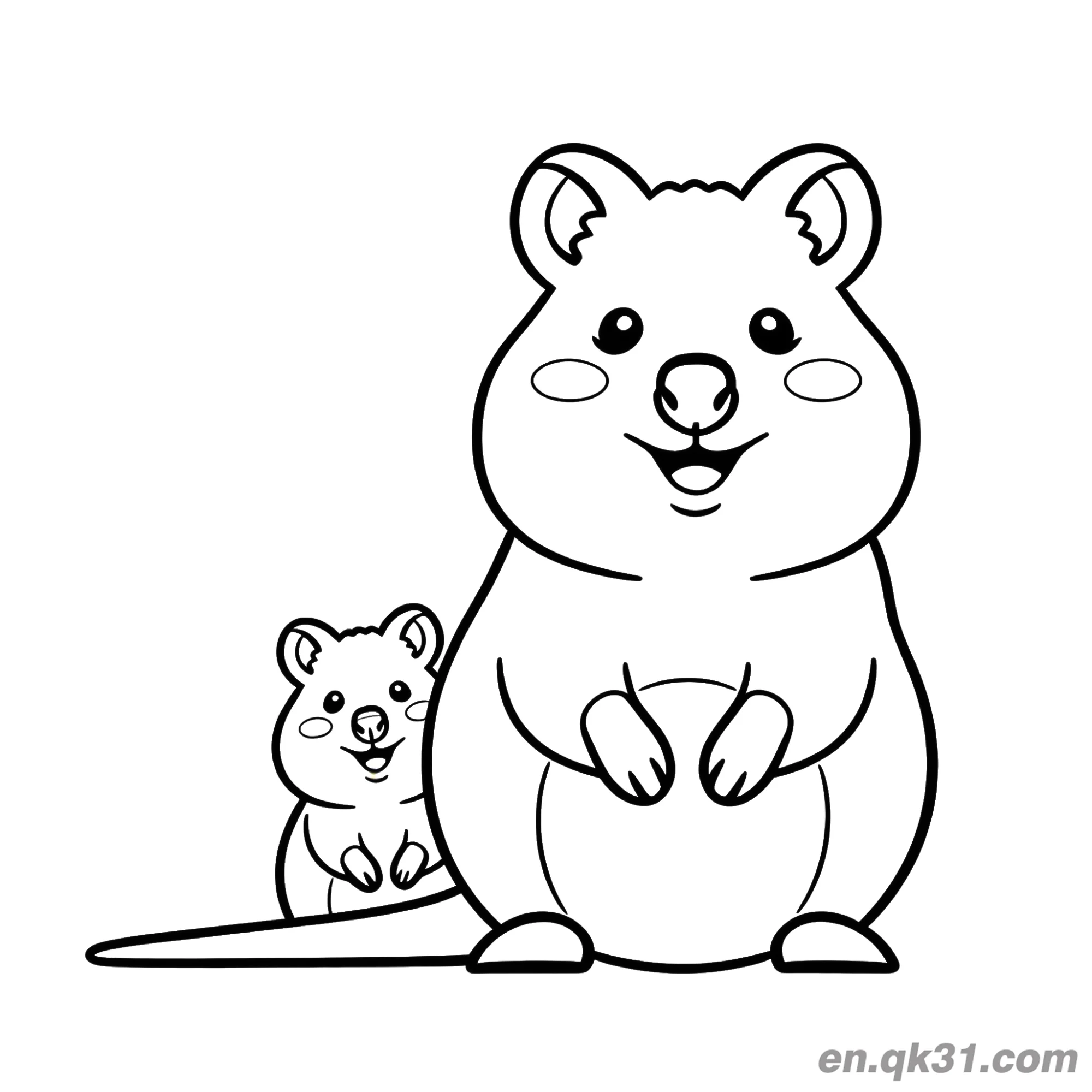 免费 短尾矮袋鼠妈妈和宝宝涂色页 简笔画涂色页
