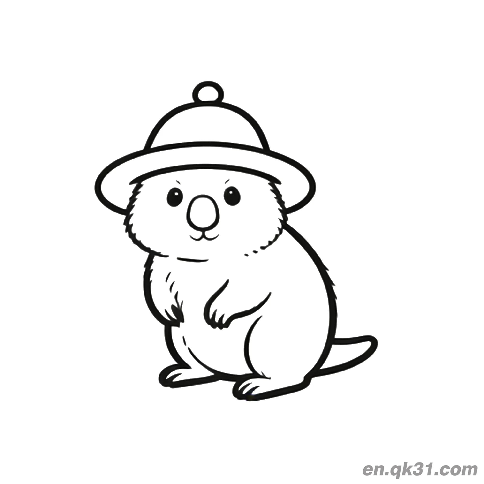 免费 戴探险帽短尾矮袋鼠涂色页 简笔画涂色页