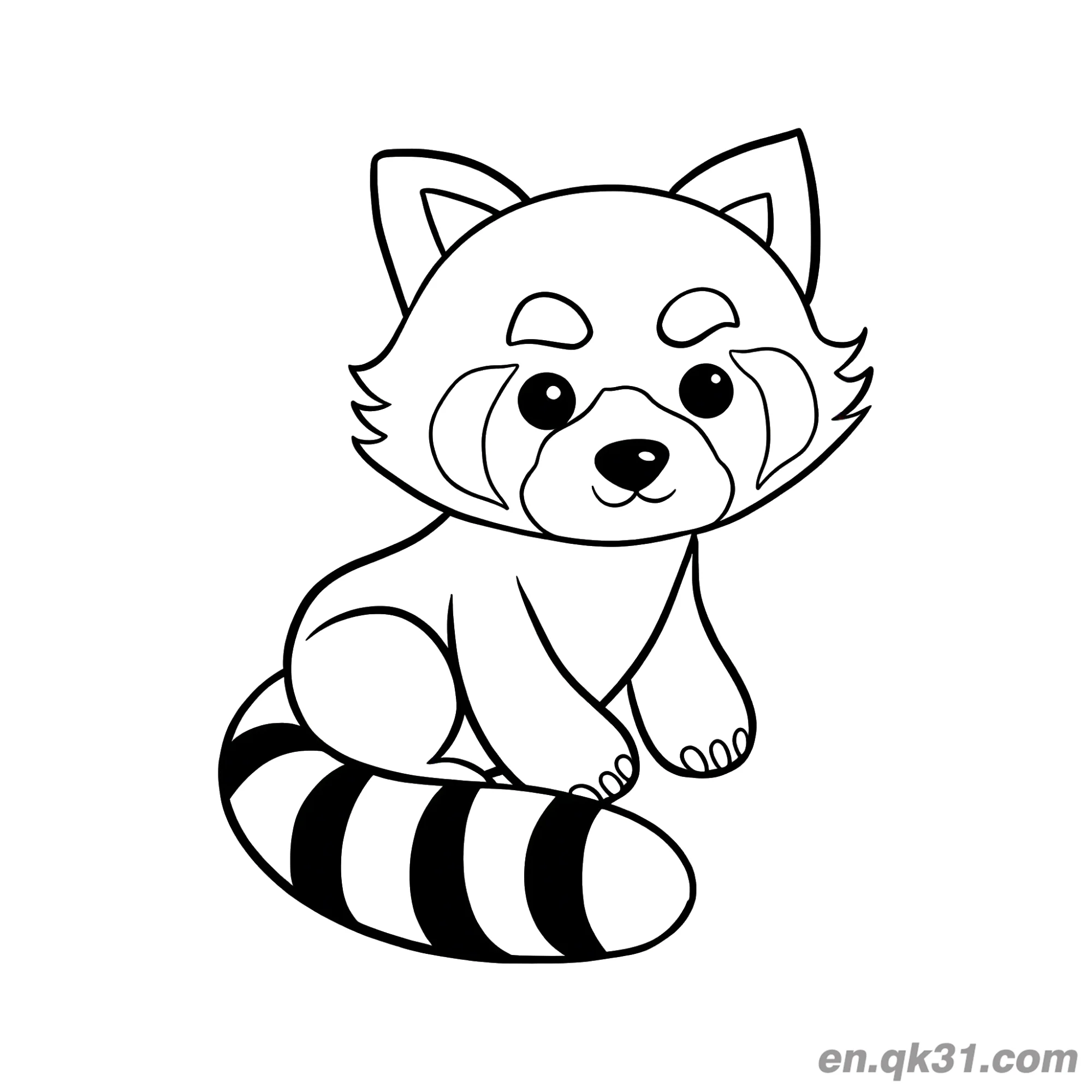免费 蹲伏红熊猫涂色页 简笔画涂色页