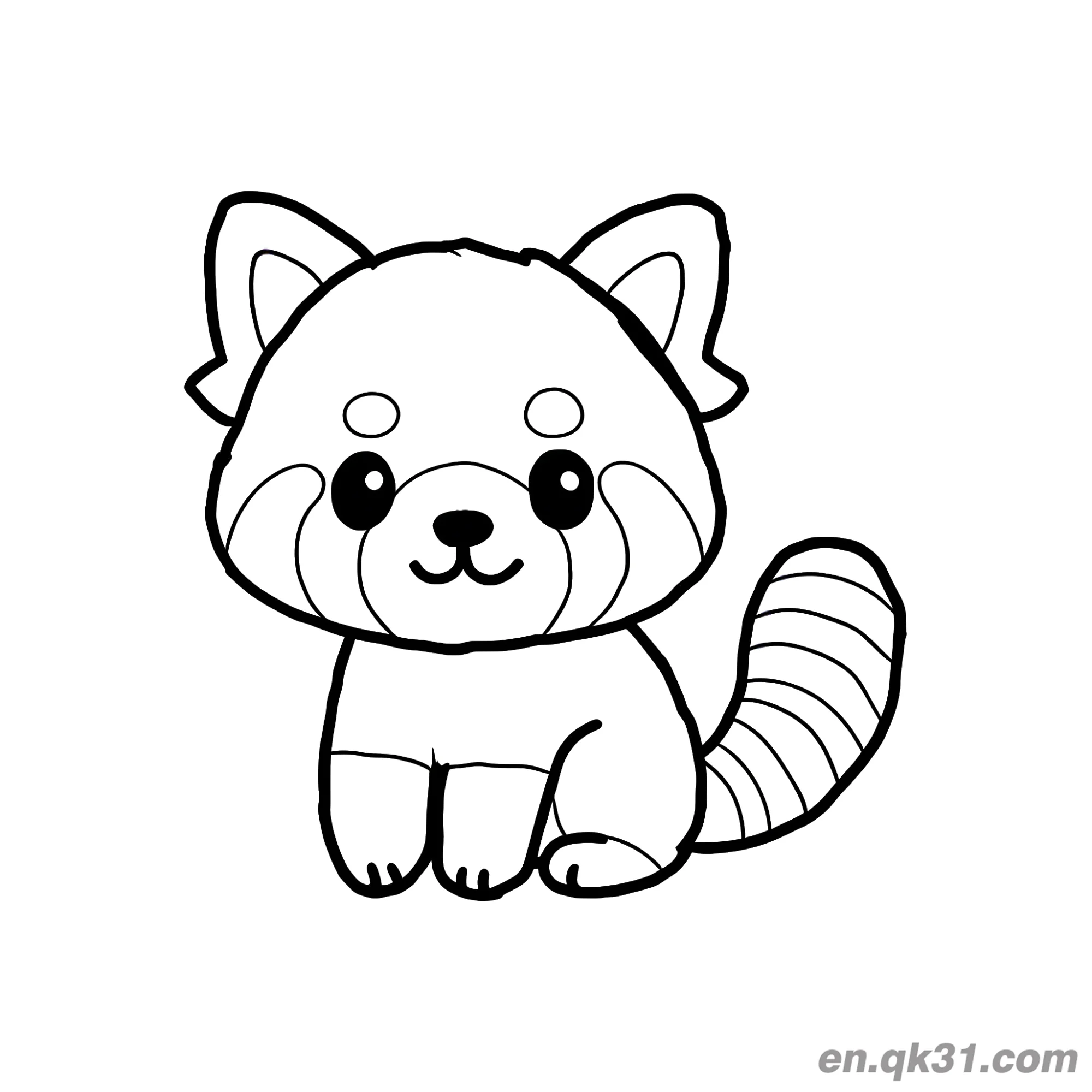免费 可爱大头坐着红熊猫涂色页 简笔画涂色页