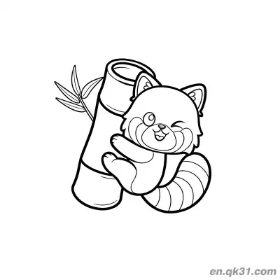 可爱红熊猫拥抱竹子涂色页 – 免费可打印简笔画涂色画