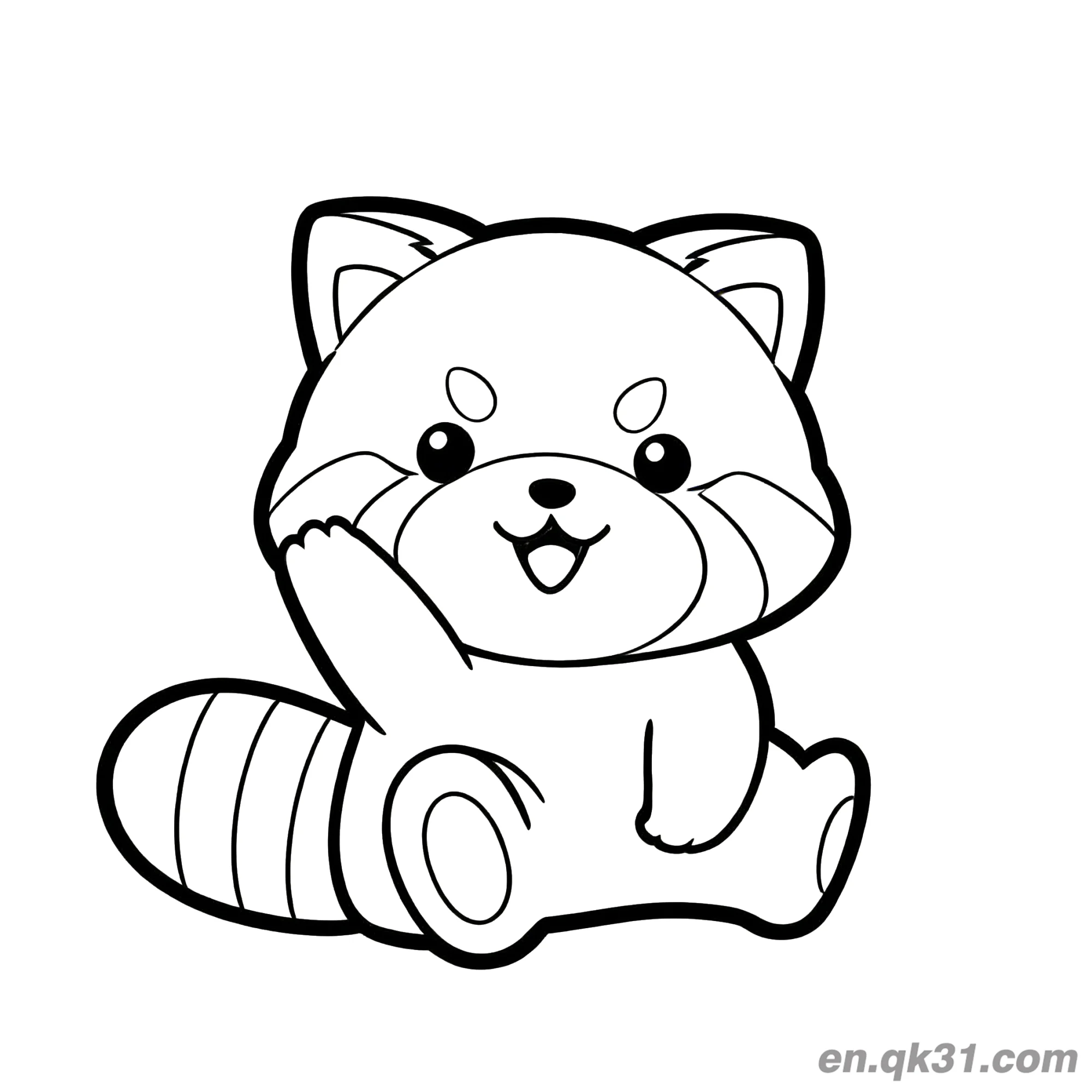 免费 可爱红熊猫坐着挥手涂色页 简笔画涂色页