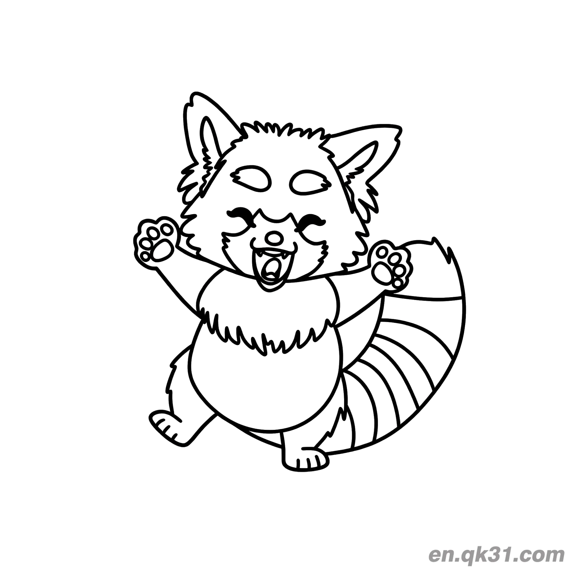 免费 快乐红熊猫举爪涂色页 简笔画涂色页
