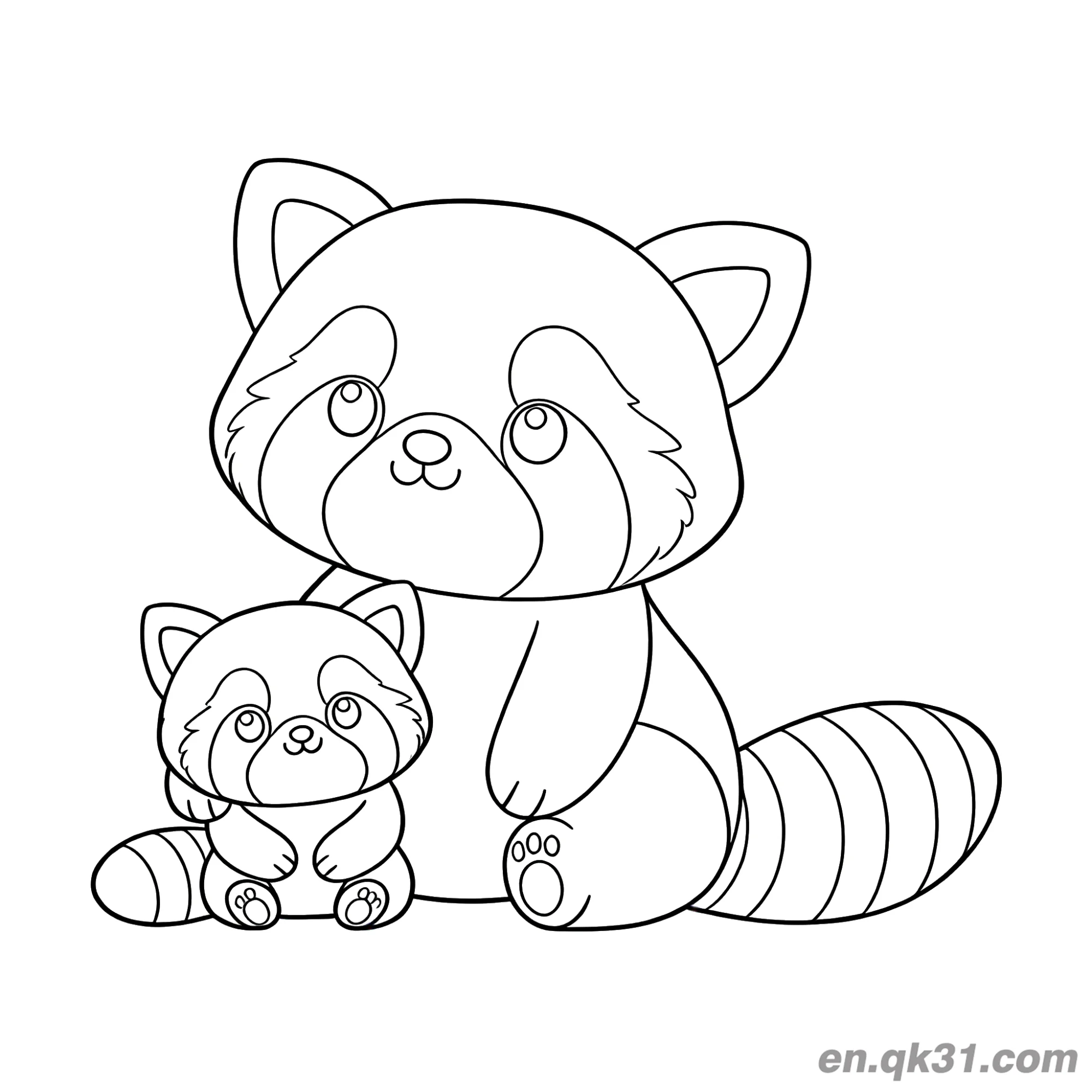 免费 母与子红熊猫坐着涂色页 简笔画涂色页