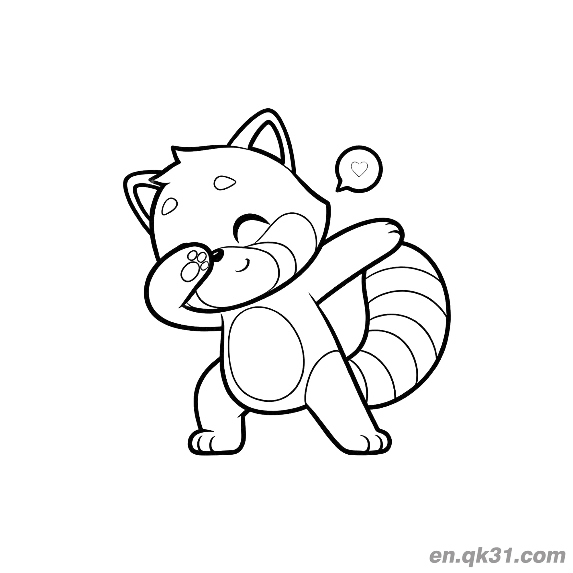 免费 红熊猫做心形Dab动作涂色页 简笔画涂色页