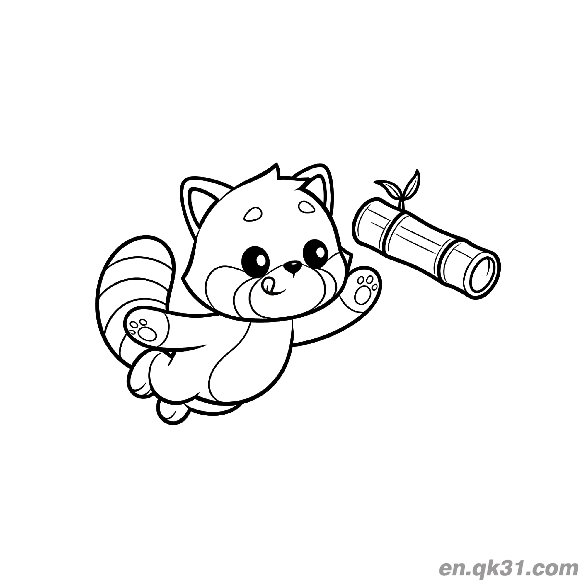 免费 红熊猫飞接竹子涂色页 简笔画涂色页