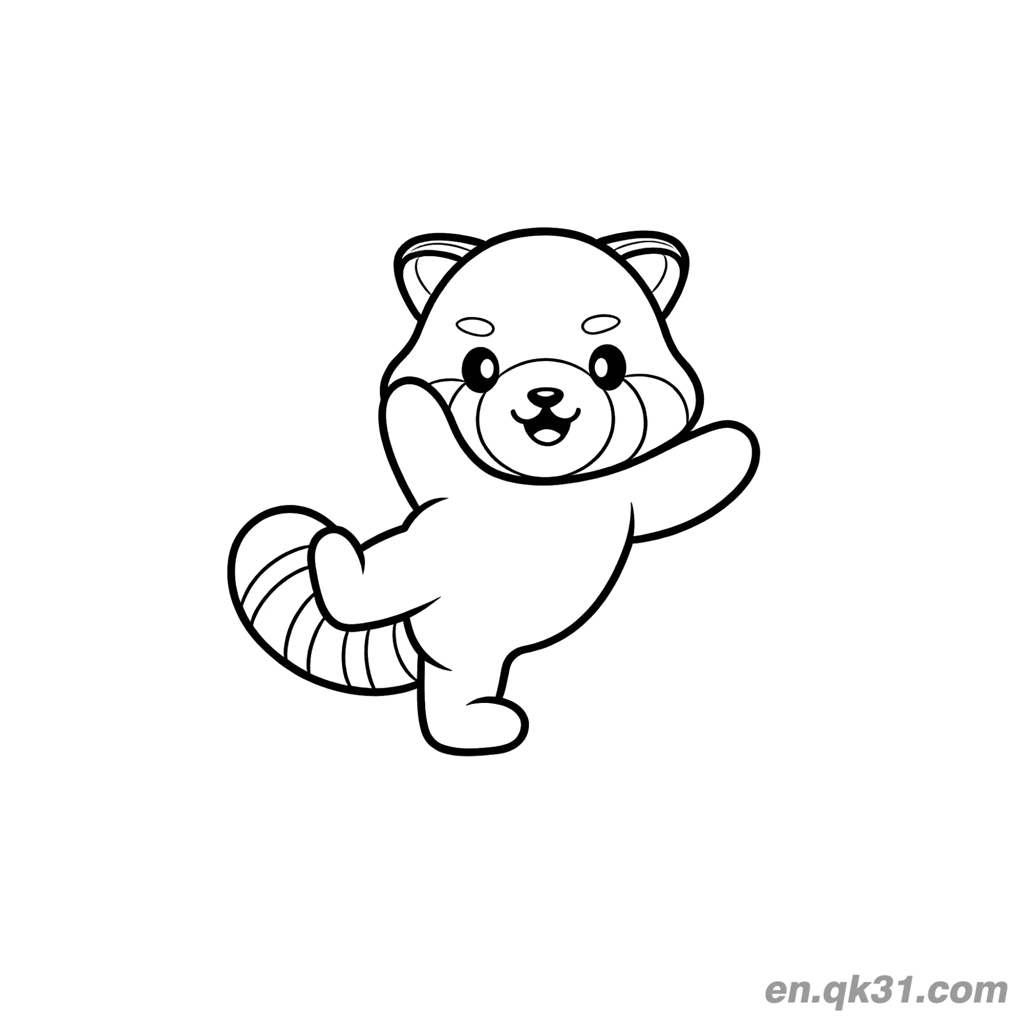 免费 红熊猫单腿快乐跳舞涂色页 简笔画涂色页