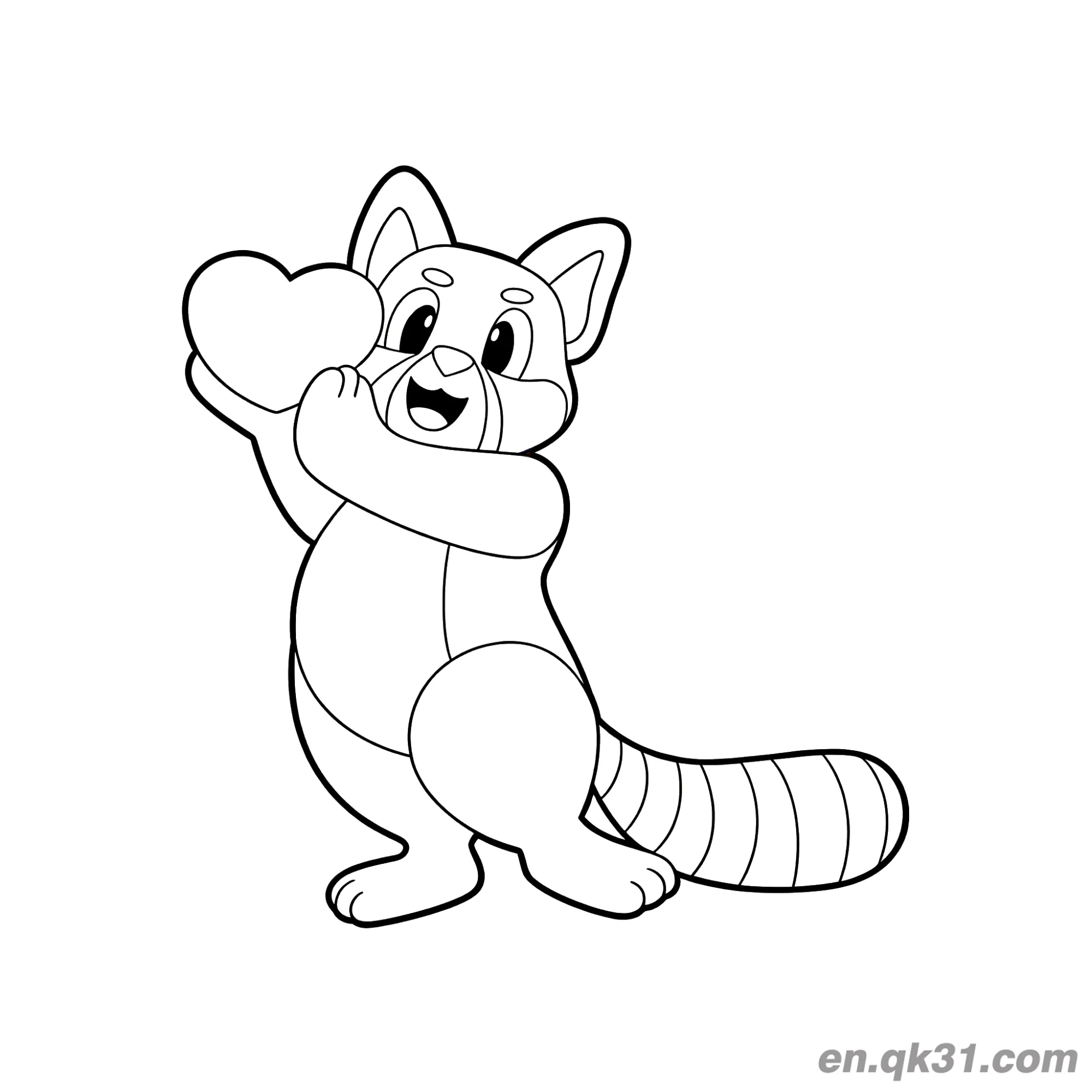 免费 红熊猫捧大心涂色页 简笔画涂色页