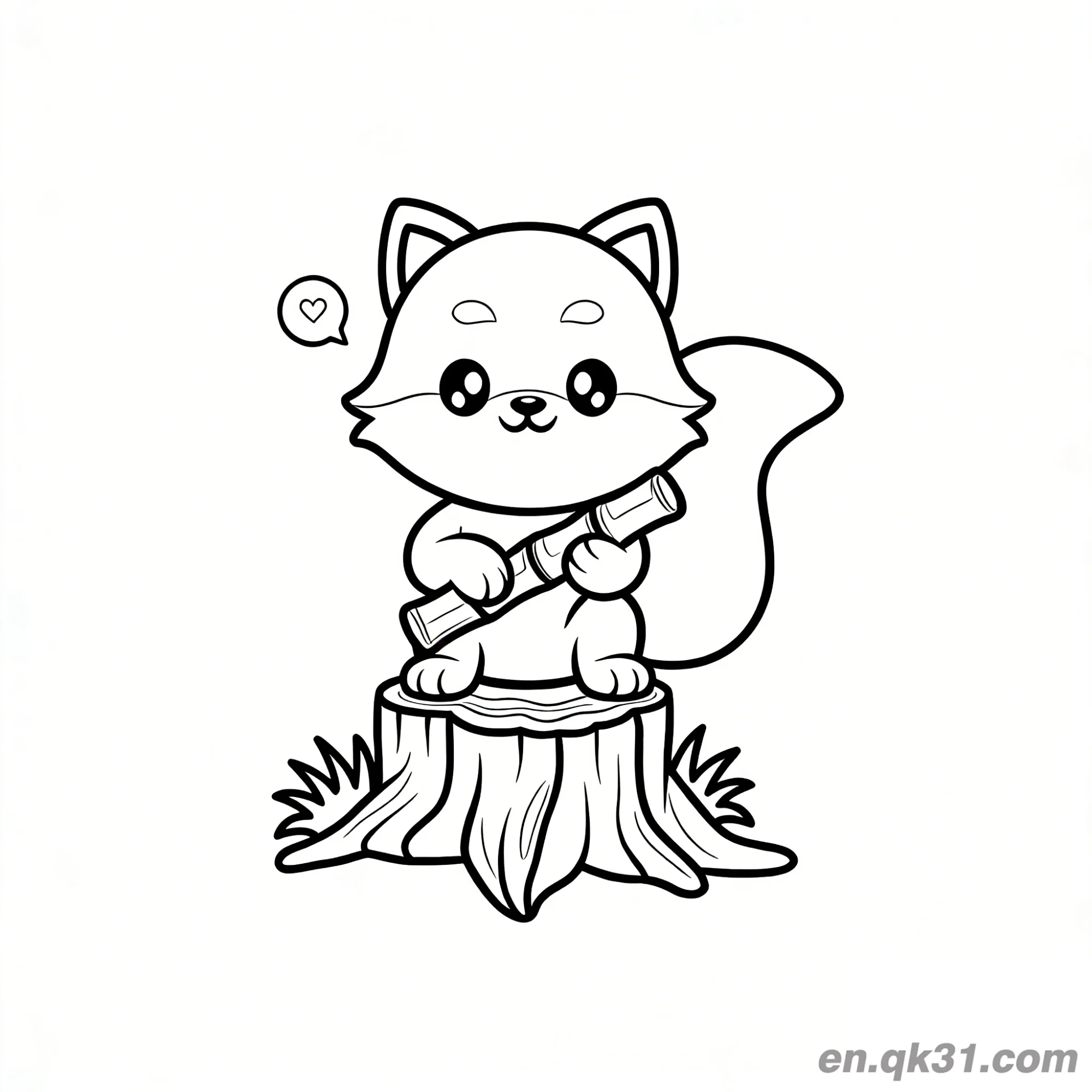 免费 红熊猫在树桩上拿带心竹子涂色页 简笔画涂色页
