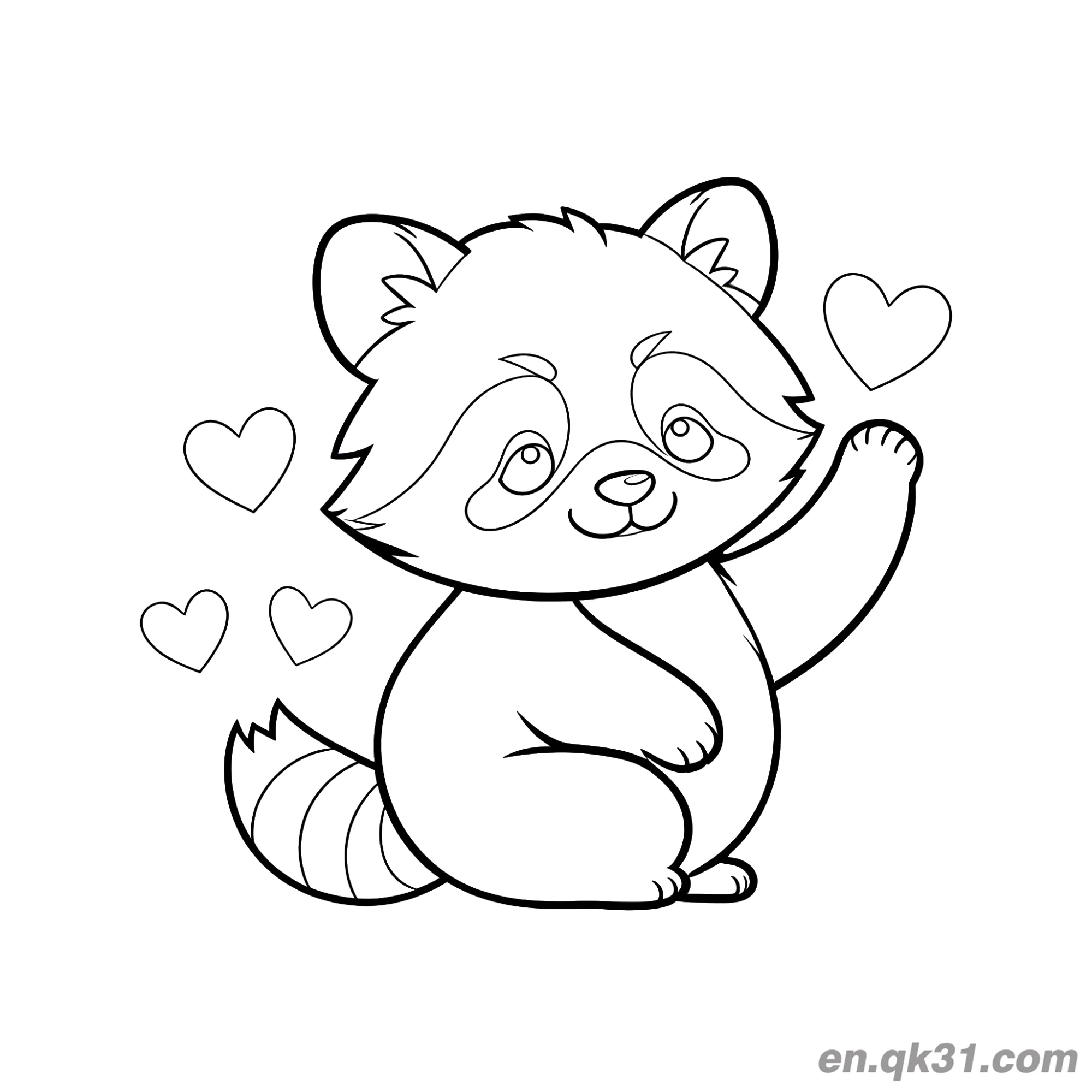 免费 红熊猫坐着带心形涂色页 简笔画涂色页