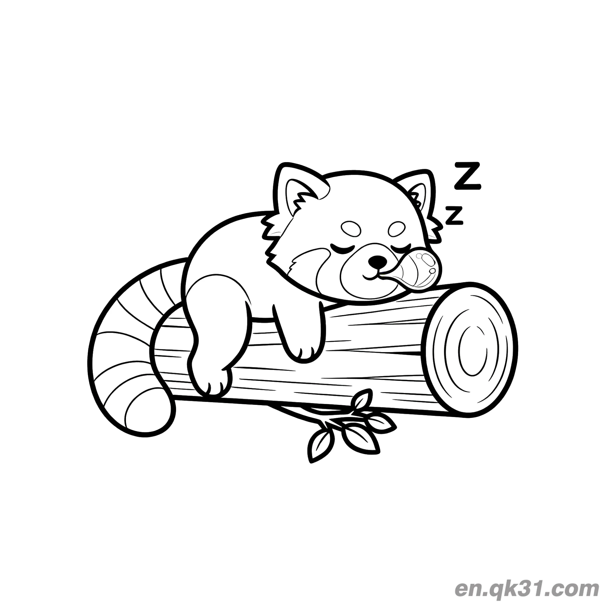 免费 红熊猫在木头上睡觉涂色页 简笔画涂色页