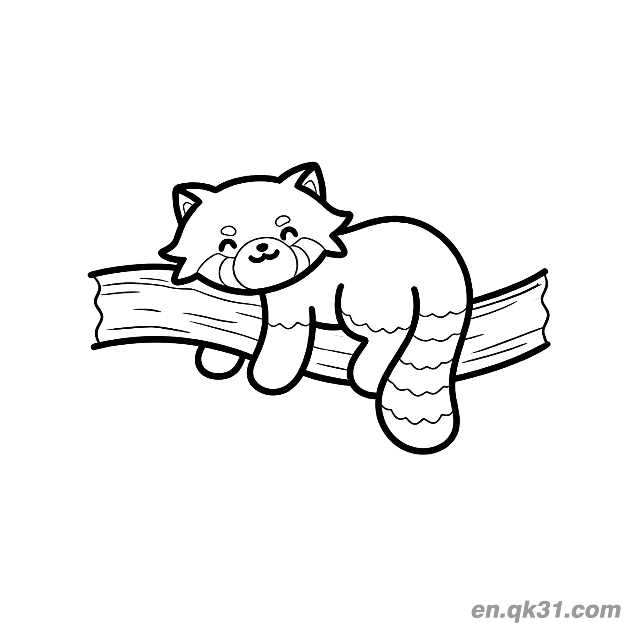 免费 红熊猫在树枝上睡觉涂色页 简笔画涂色页