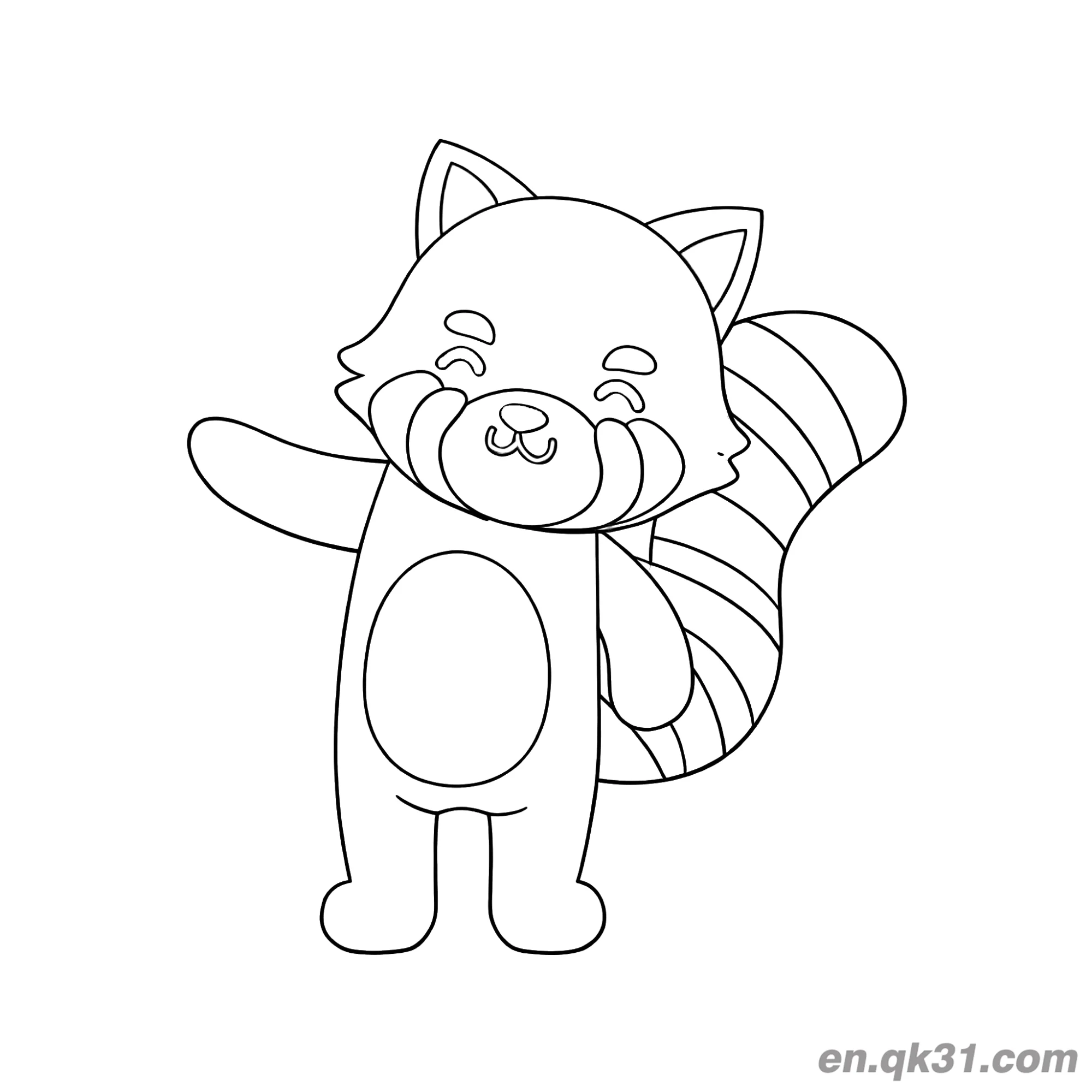 免费 红熊猫挥手大笑涂色页 简笔画涂色页