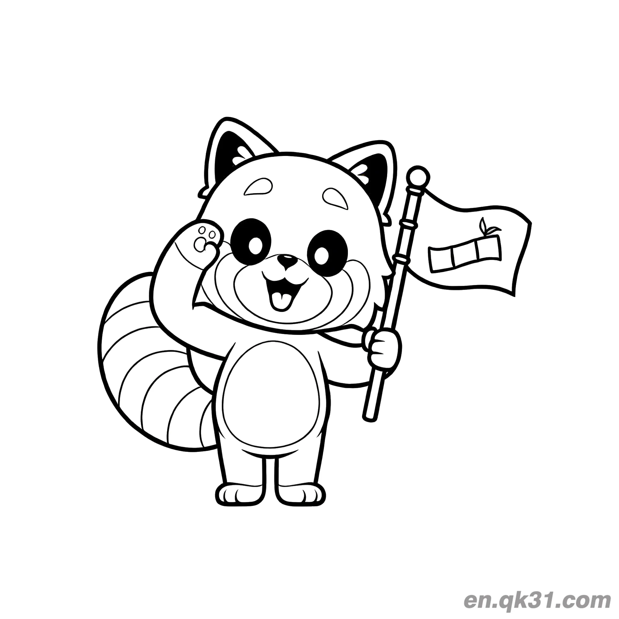 免费 红熊猫挥旗涂色页 简笔画涂色页