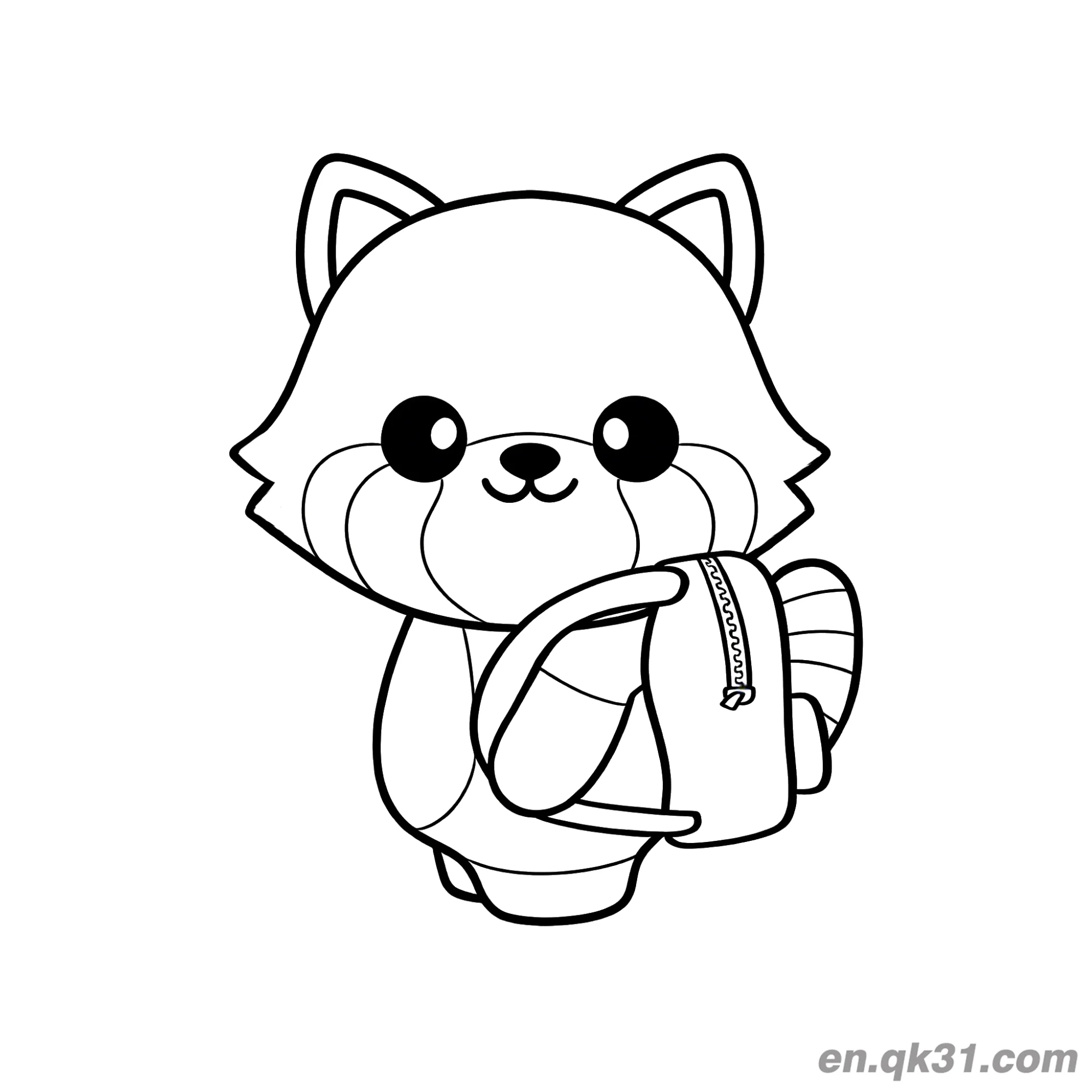 免费 红熊猫背背包涂色页 简笔画涂色页