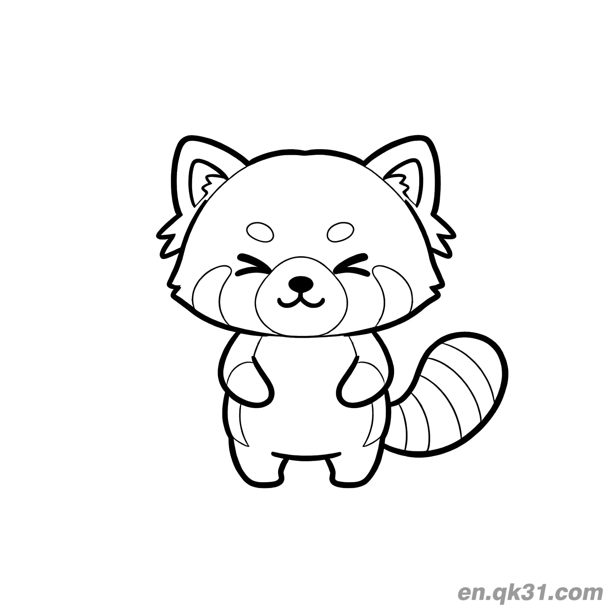 免费 微笑闭眼红熊猫涂色页 简笔画涂色页