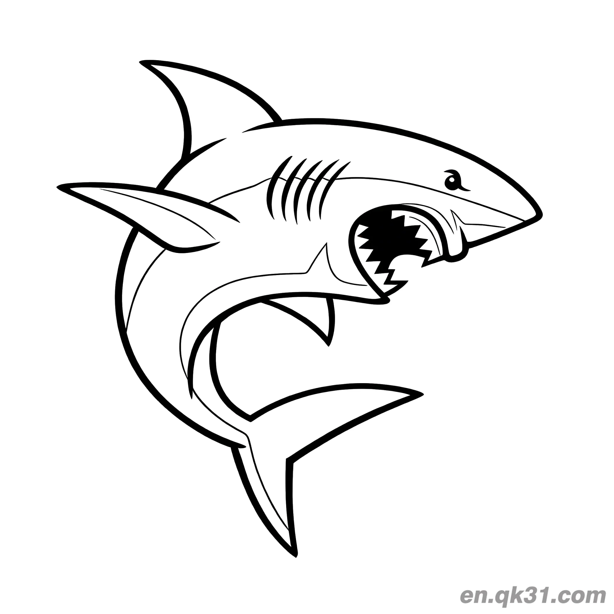 免费 凶猛的大白鲨涂色页 简笔画涂色页