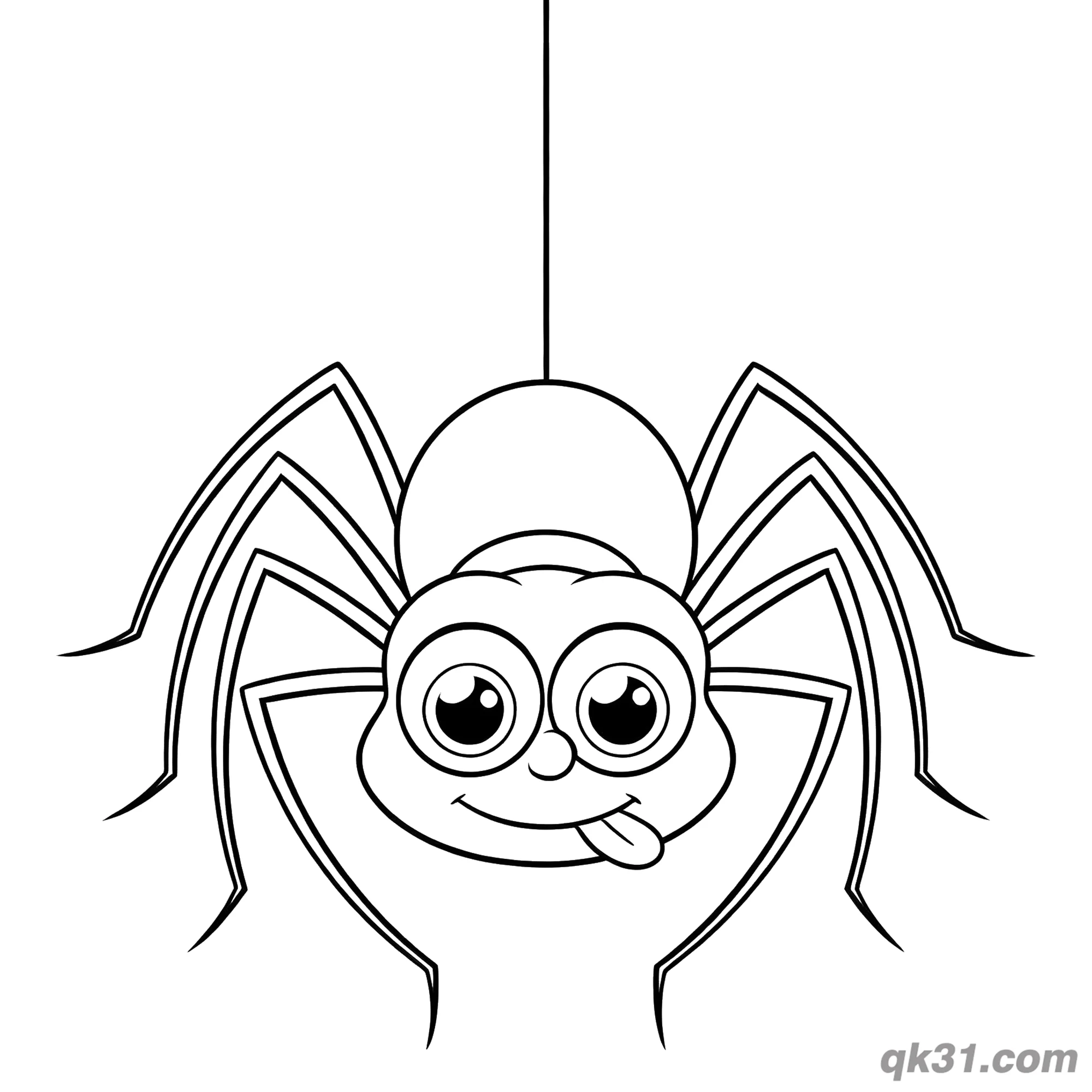 免费 吐舌顽皮悬挂蜘蛛简笔画涂色页 简笔画涂色页