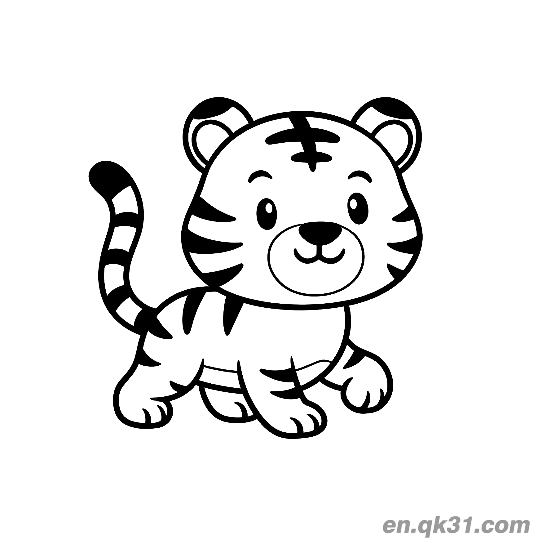 免费 Q版爬行小老虎填色页 简笔画涂色页