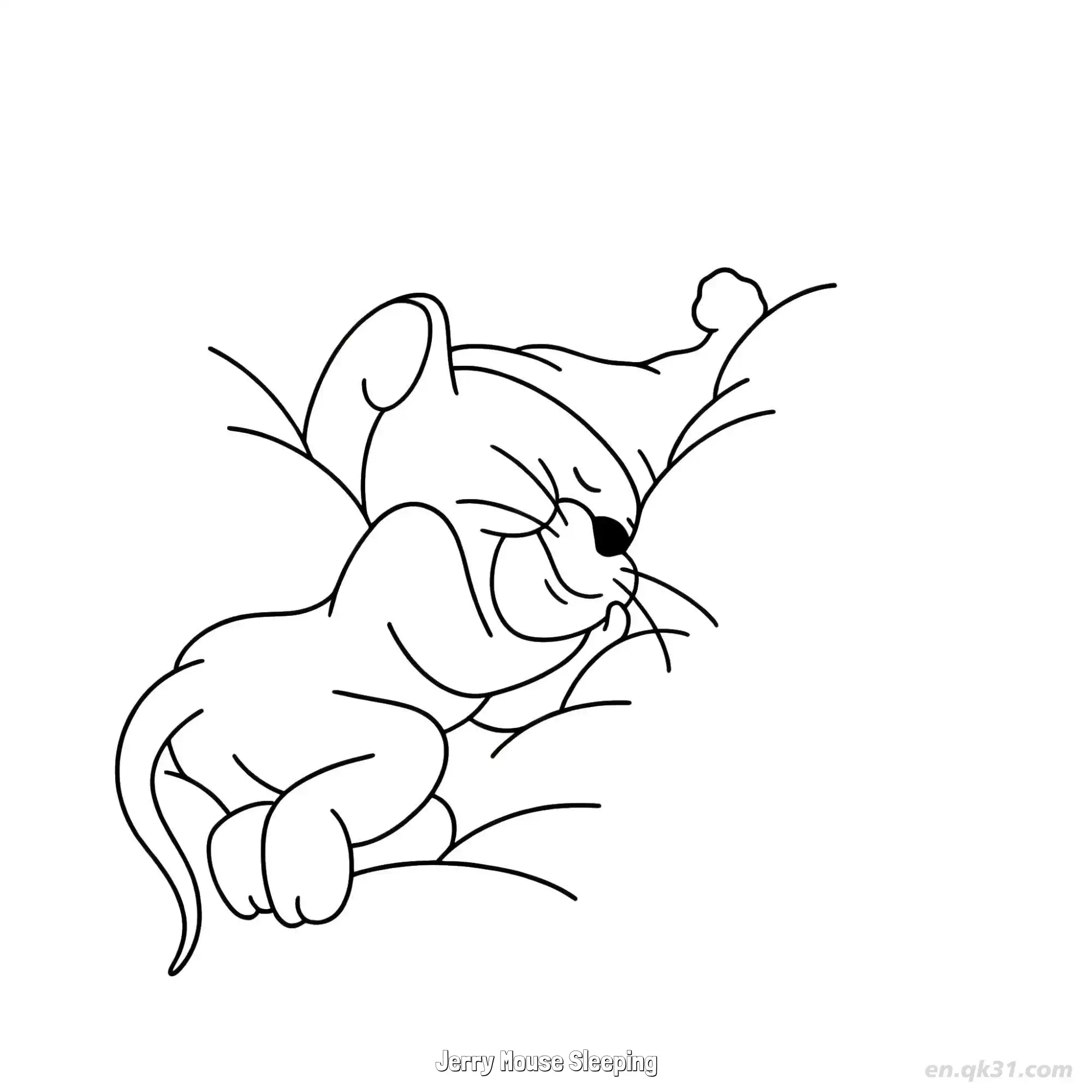 免费 睡觉的杰瑞鼠 简笔画 素描 涂鸦 - 免费可打印猫和老鼠 下载PDF 简笔画涂色页