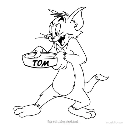 拿食盆的汤姆猫 简笔画 素描 涂鸦 - 免费可打印猫和老鼠 下载PDF – 免费可打印简笔画涂色画