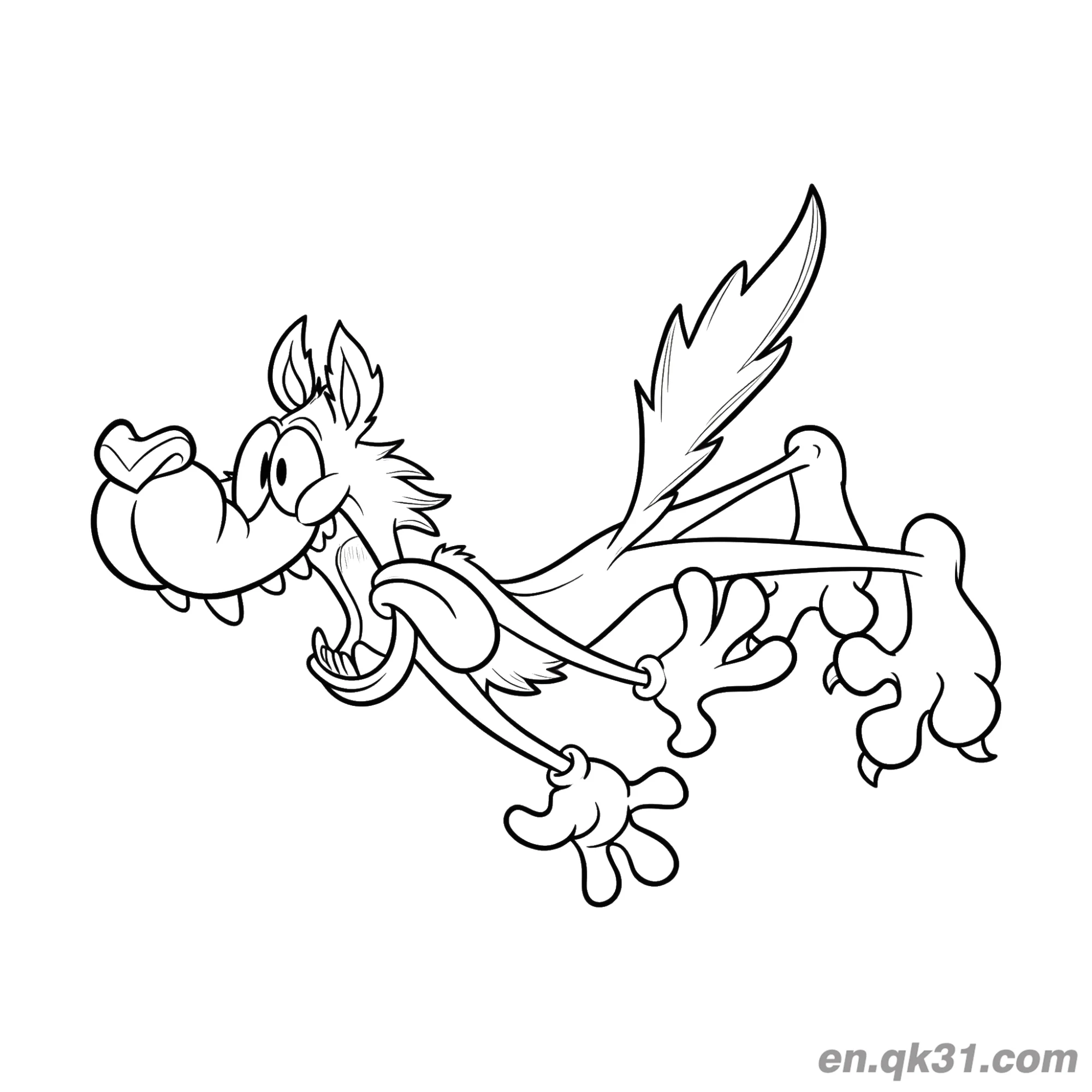 免费 奔跑惊讶麦克老狼简笔画涂色页 简笔画涂色页