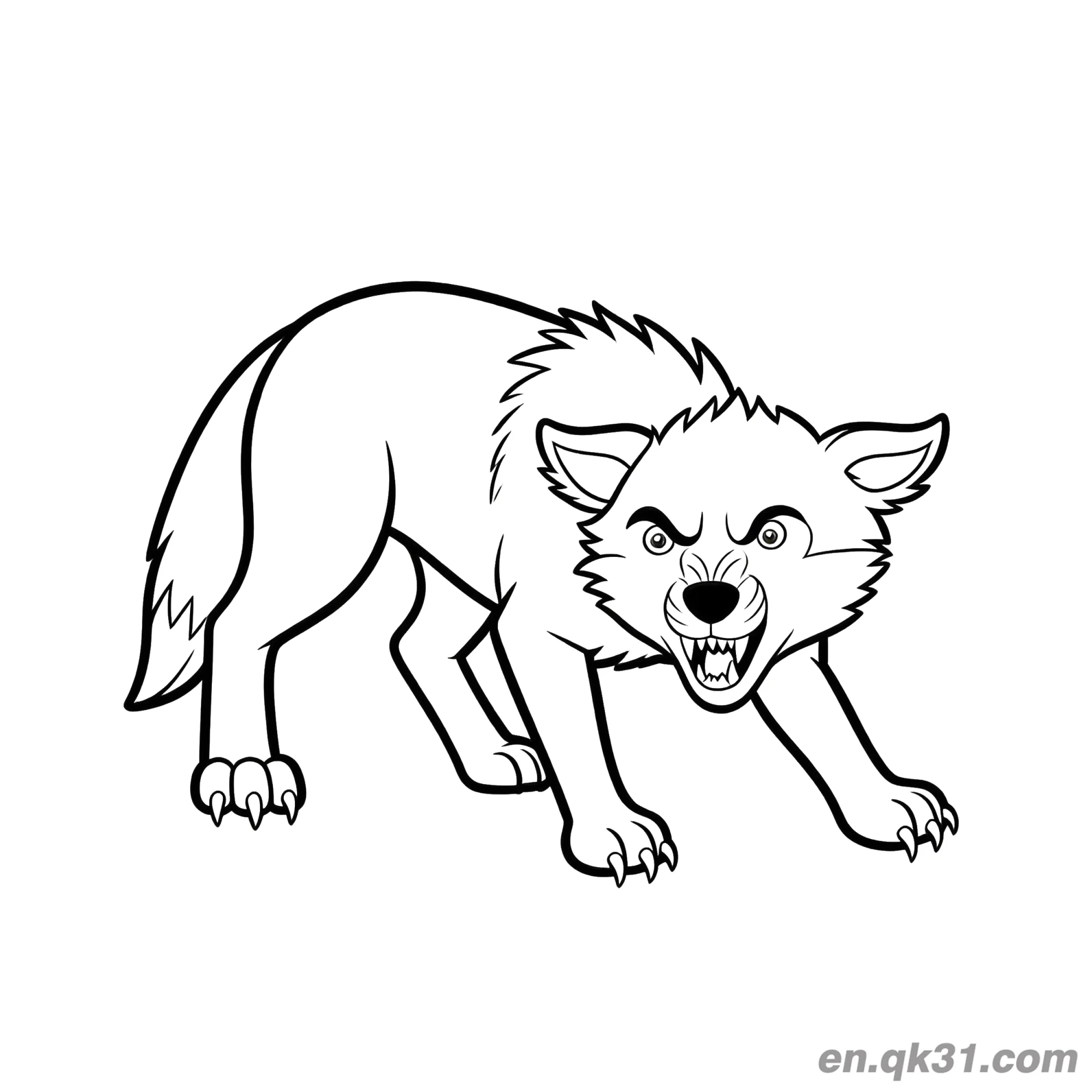 免费 龇牙凶猛野狼简笔画涂色页 简笔画涂色页