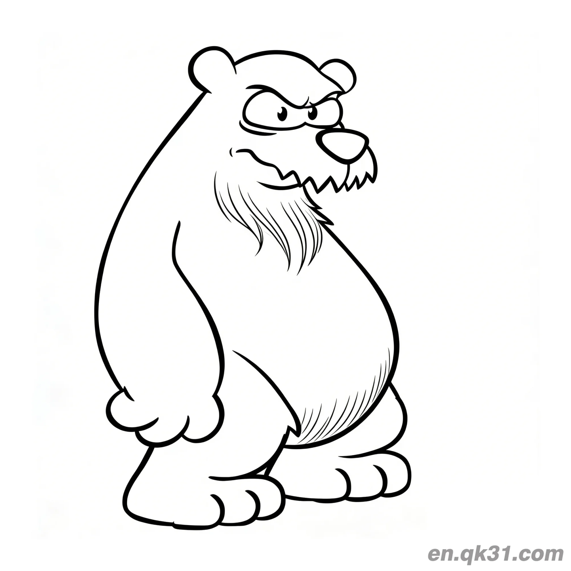 免费 卡通凶猛带胡须北极熊简笔画涂色页 简笔画涂色页