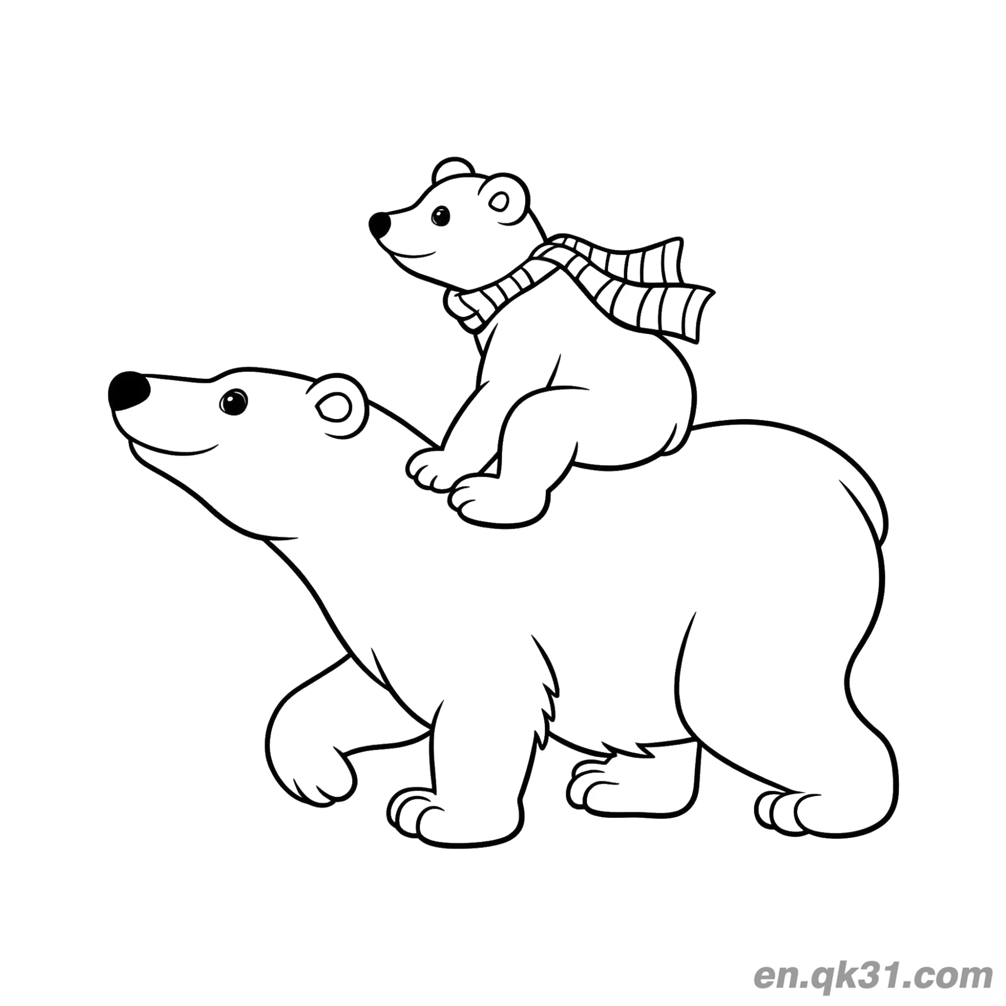 免费 北极熊父母和宝宝骑行简笔画涂色页 简笔画涂色页