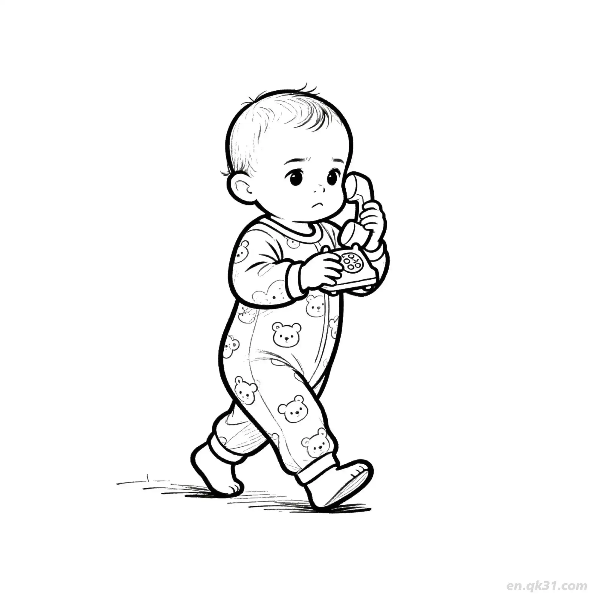 玩手机的婴儿 简笔画 素描 涂鸦 - 免费可打印 婴儿简笔画 下载PDF简笔画涂色画 – 为儿童和成人提供的免费可打印简笔画涂色画