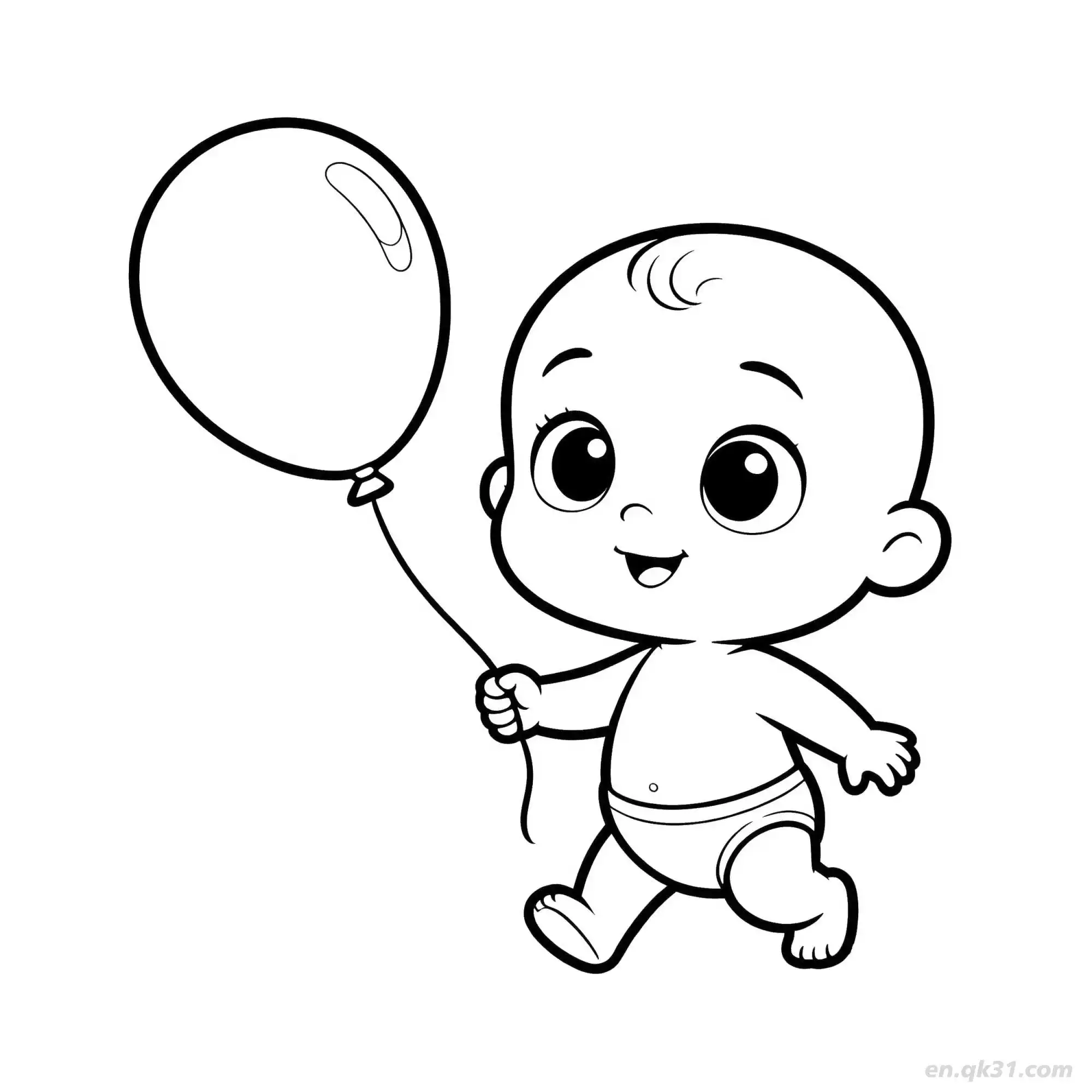玩气球的婴儿 简笔画 素描 涂鸦 - 免费可打印 婴儿简笔画 下载PDF简笔画涂色画 – 为儿童和成人提供的免费可打印简笔画涂色画