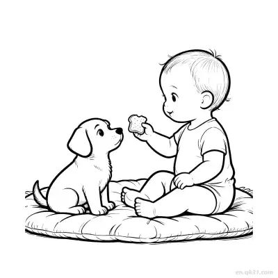 和小狗玩的婴儿 简笔画 素描 涂鸦 - 免费可打印 婴儿简笔画 下载PDF – 免费可打印简笔画涂色画