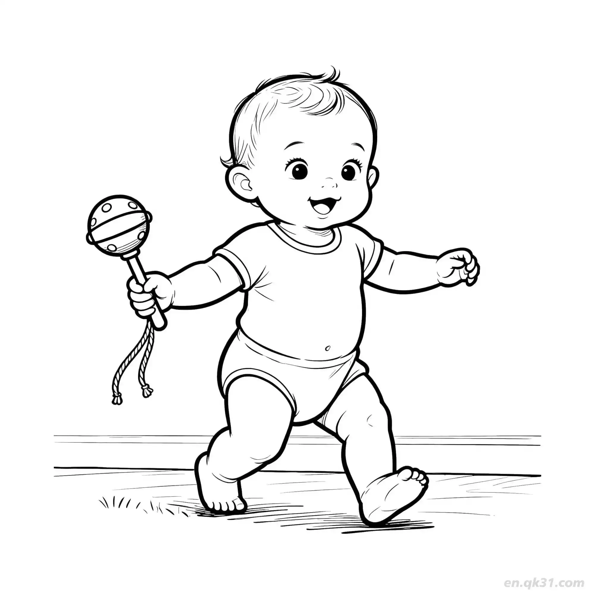 玩玩具的婴儿 9简笔画 素描 涂鸦 - 免费可打印 婴儿简笔画 下载PDF简笔画涂色画 – 为儿童和成人提供的免费可打印简笔画涂色画