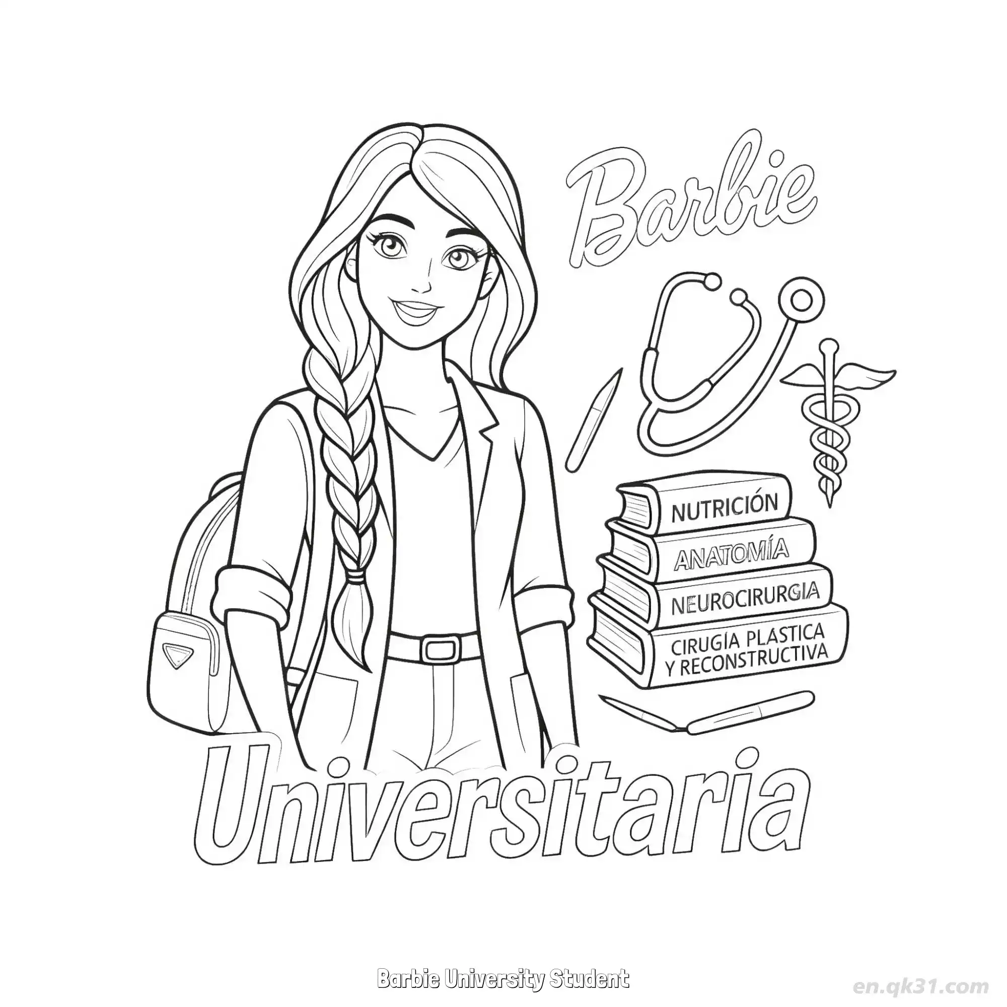 免费 大学生芭比 简笔画 素描 涂鸦 - 免费可打印 芭比娃娃简笔画 下载PDF 简笔画涂色页