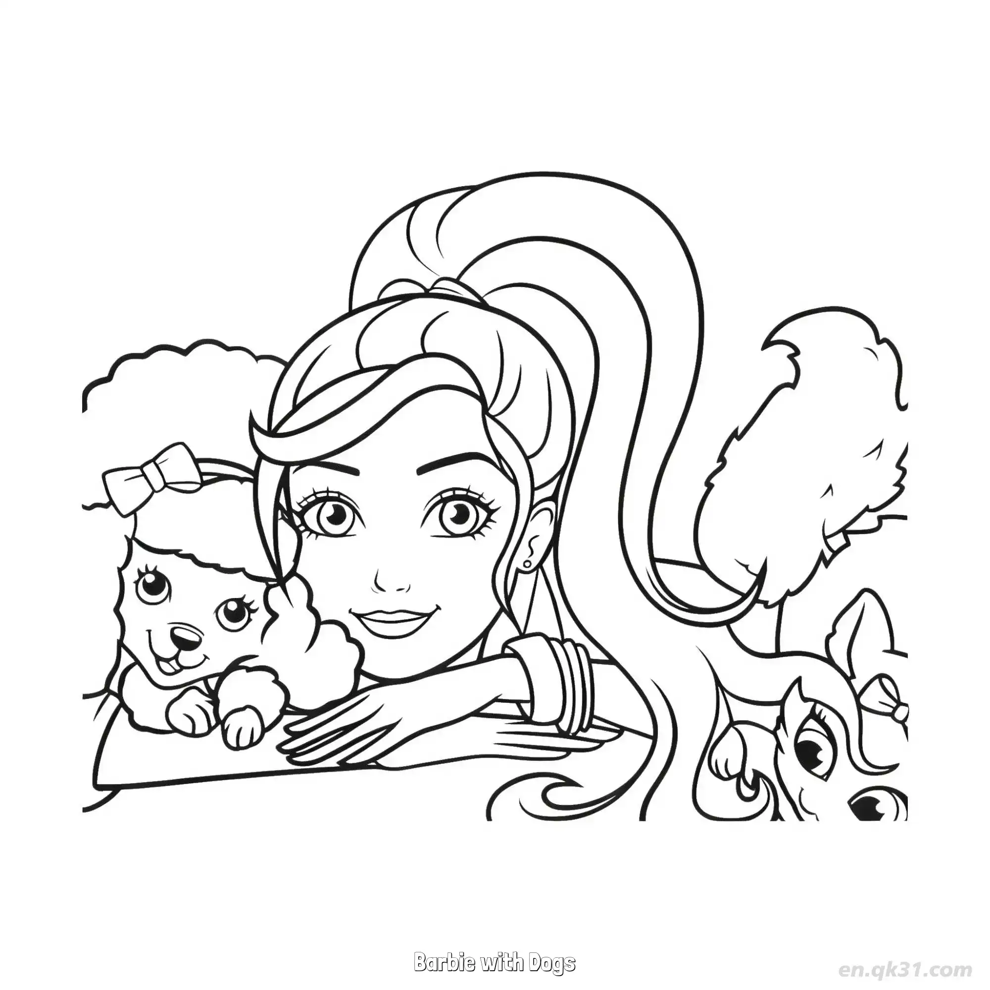 免费 芭比和狗狗们 简笔画 素描 涂鸦 - 免费可打印 芭比娃娃简笔画 下载PDF 简笔画涂色页
