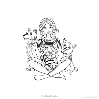 芭比和宠物们 简笔画 素描 涂鸦 - 免费可打印 芭比娃娃简笔画 下载PDF – 免费可打印简笔画涂色画