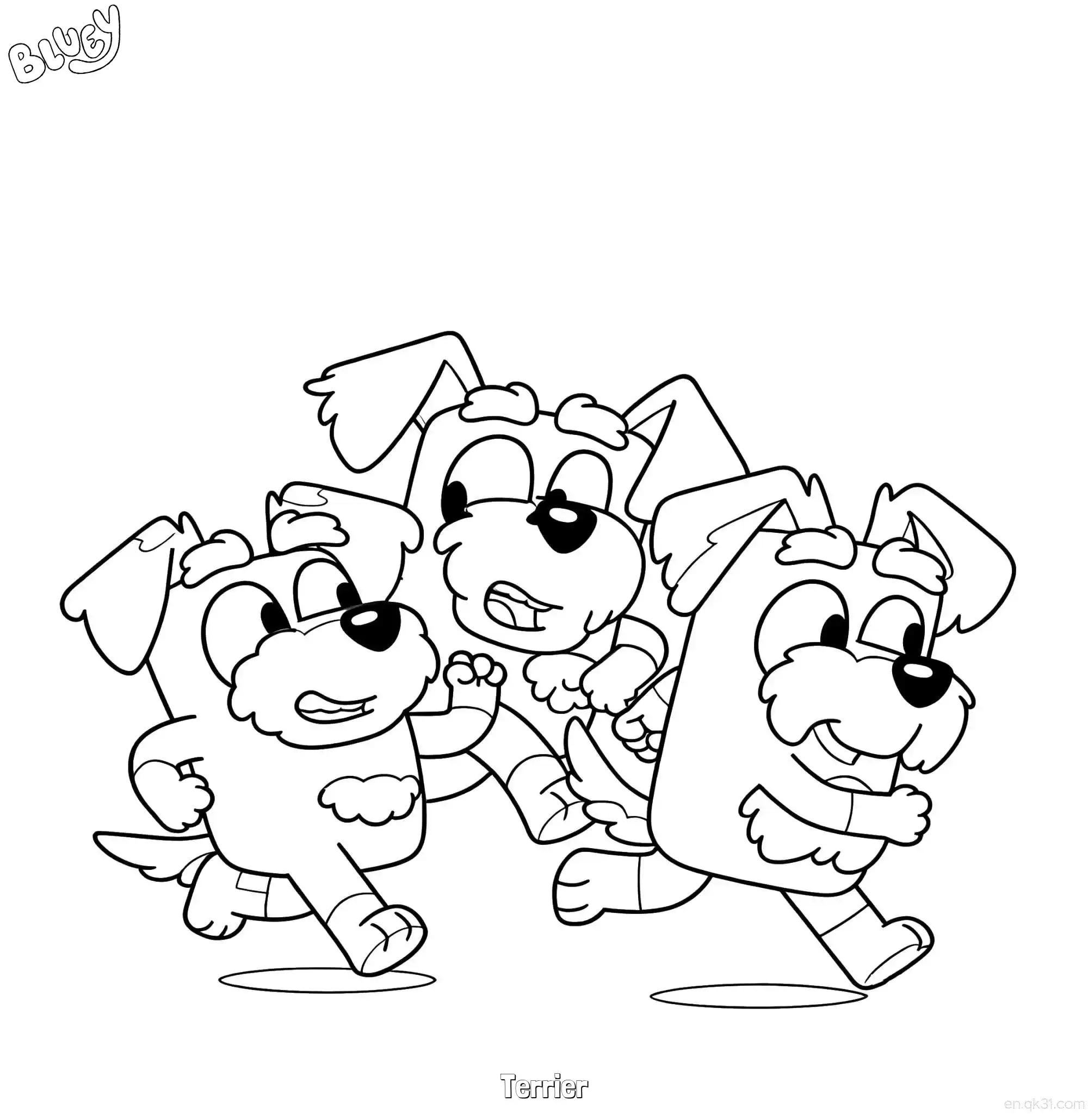 免费 㹴犬 简笔画 素描 涂鸦 - 免费可打印布鲁伊 下载PDF 简笔画涂色页