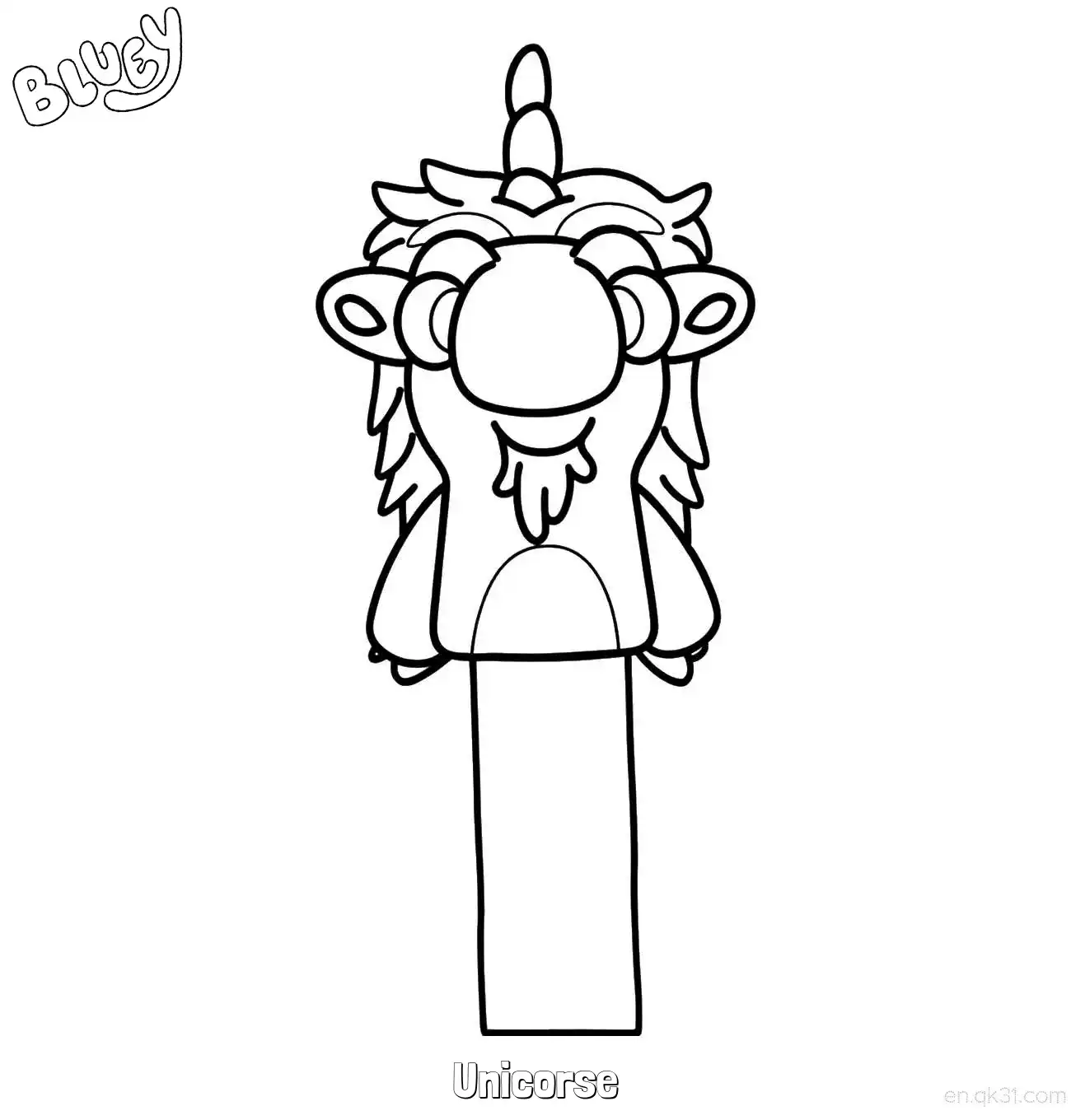 免费 独角马 简笔画 素描 涂鸦 - 免费可打印布鲁伊 下载PDF 简笔画涂色页