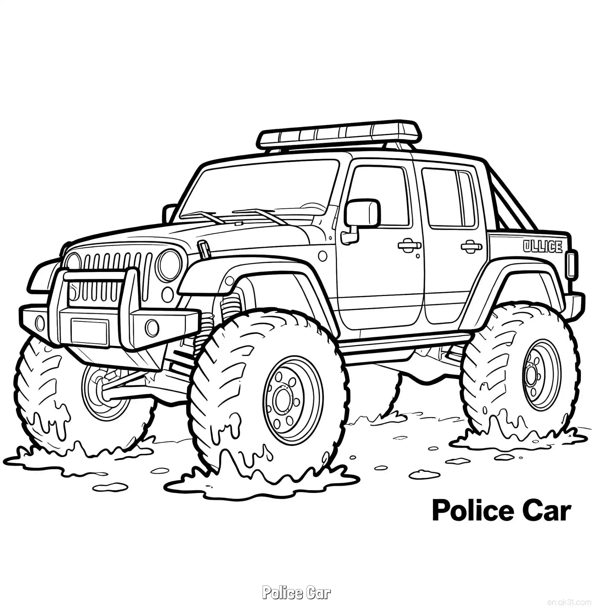 免费 美国警车 35简笔画 素描 涂鸦 - 免费可打印国外警车 下载PDF 简笔画涂色页