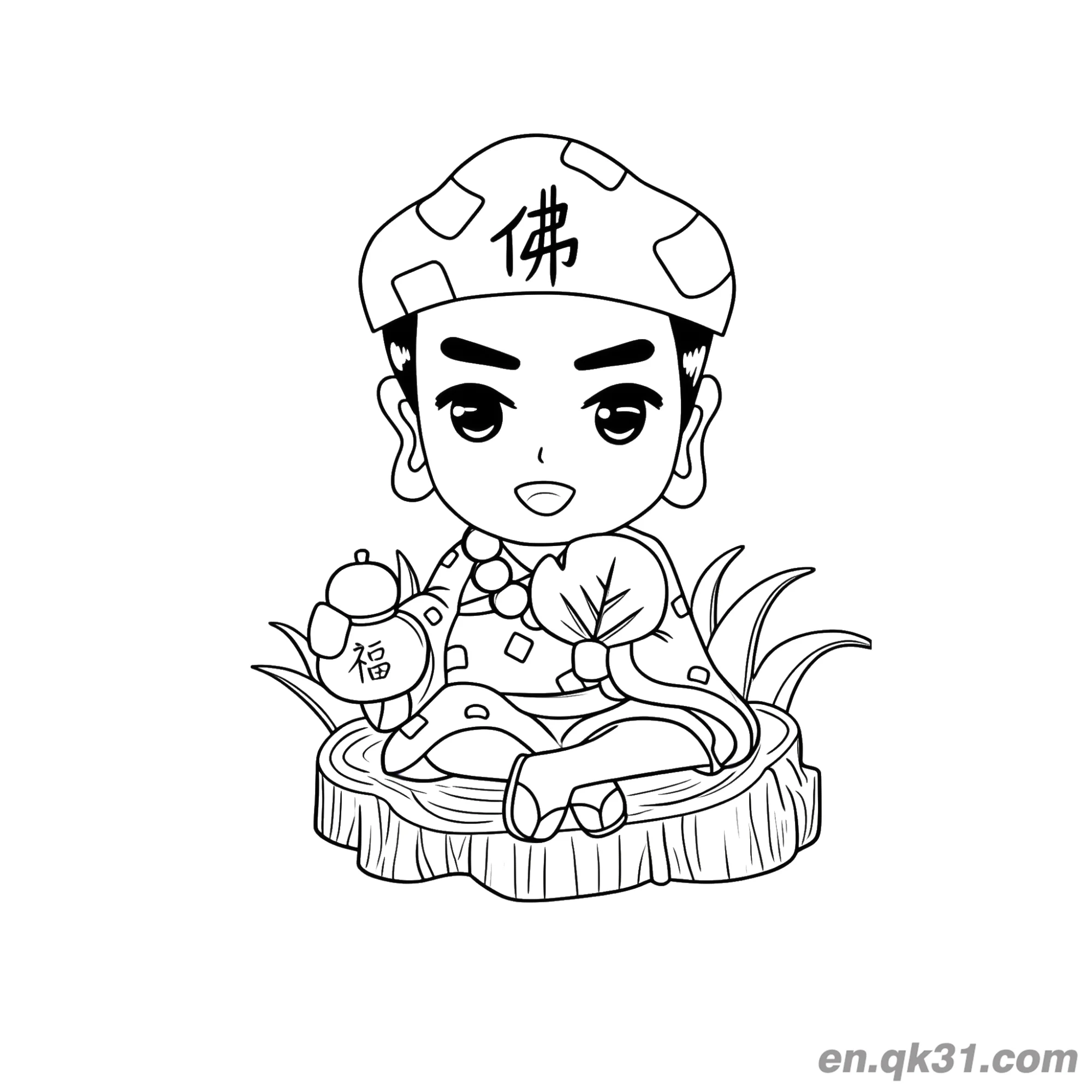 免费 中国新年涂色页：卡通佛像人物 简笔画涂色页