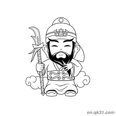 中国新年涂色页：云上卡通关羽 – 免费可打印简笔画涂色画
