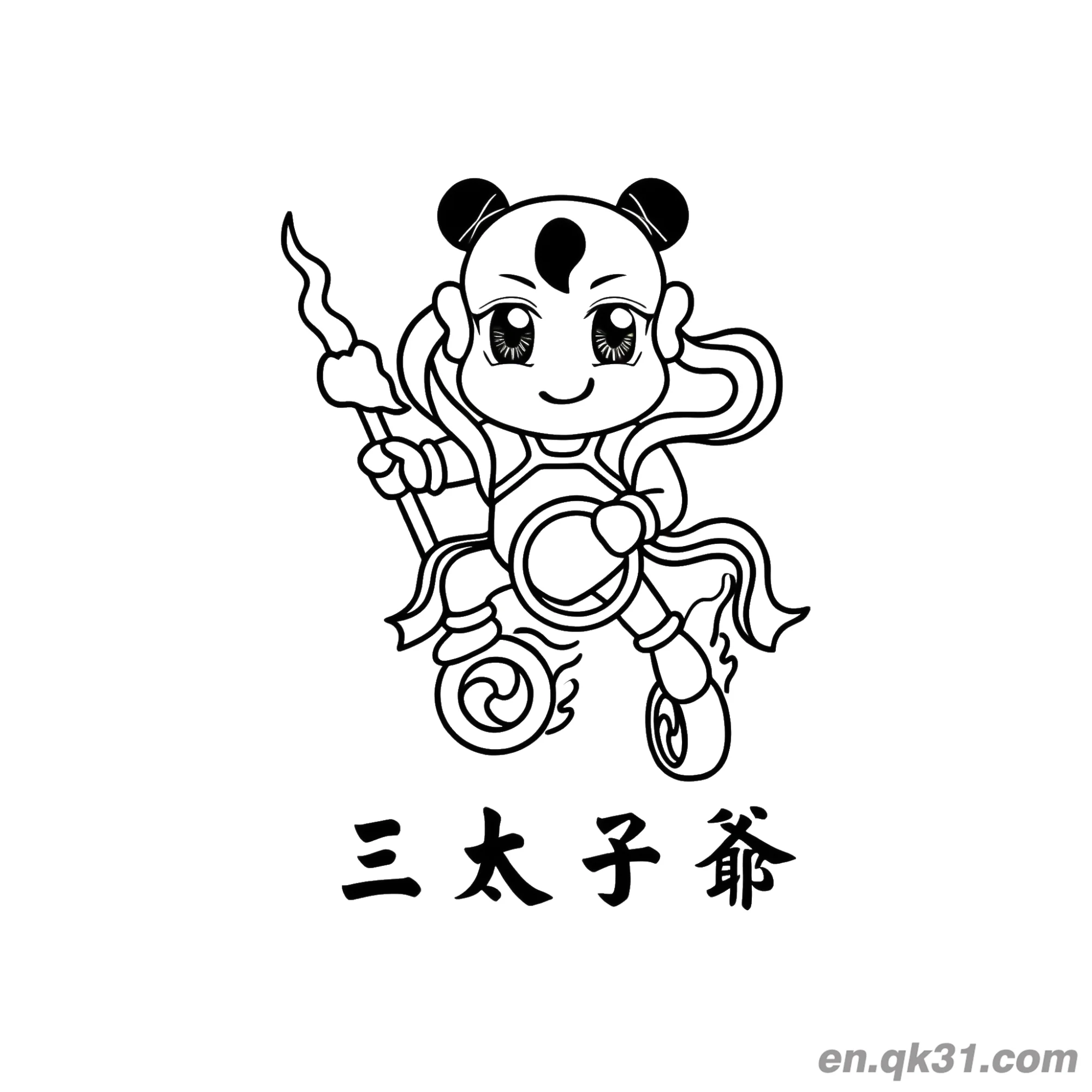 免费 中国新年涂色页：卡通哪吒三太子 简笔画涂色页