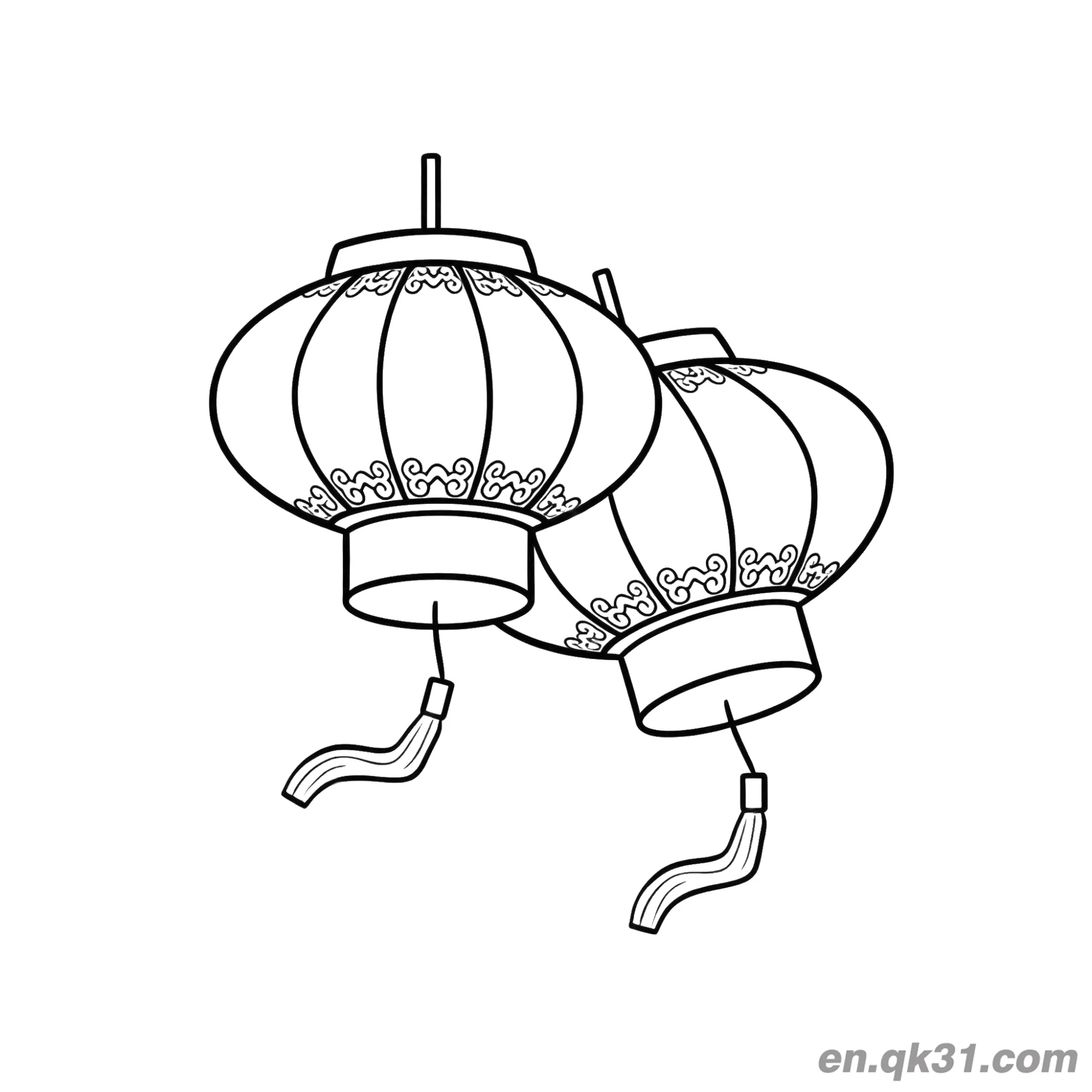 免费 中国新年涂色页：装饰性中国灯笼 简笔画涂色页