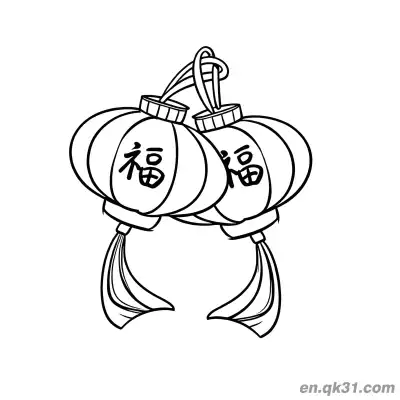 中国新年涂色页：双灯笼和福字 – 免费可打印简笔画涂色画